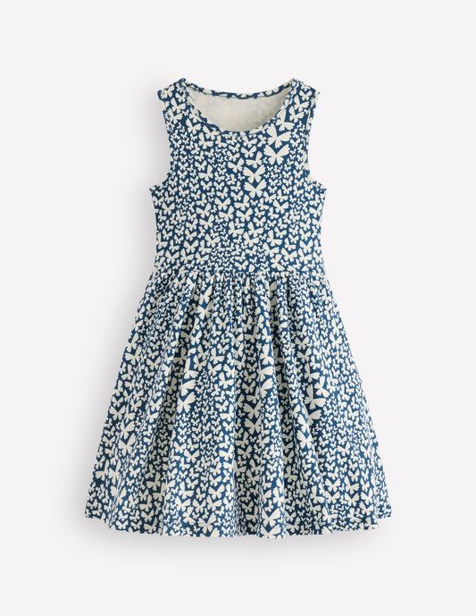 Twirly Jersey Dress-Blue Butterfly