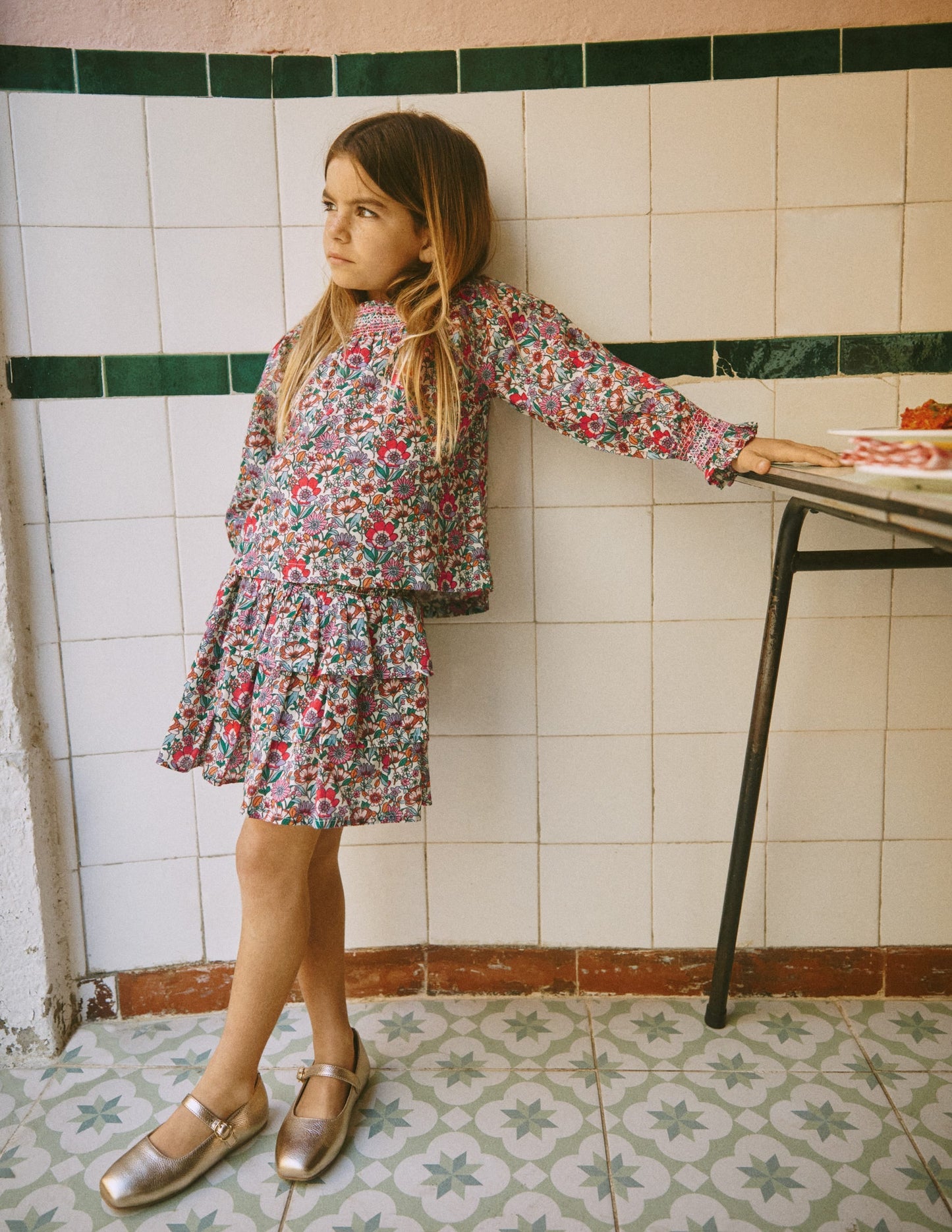 Smocked Printed Blouse-Soft Cream Floral Field