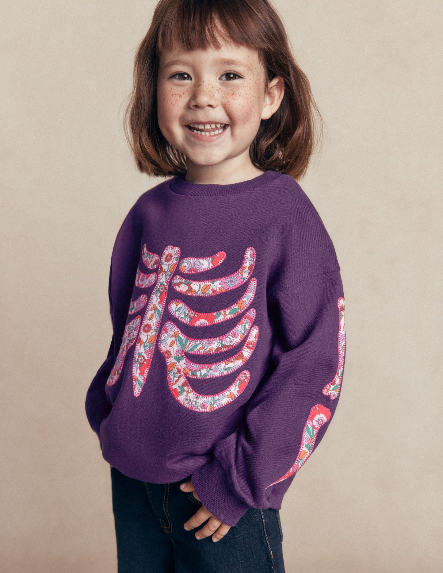 Bobbie Appliqué Sweatshirt-Calla Lily Purple Skeleton