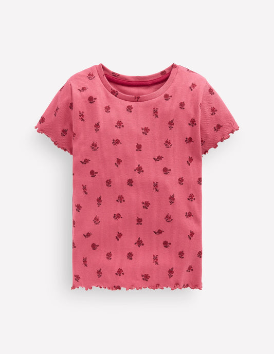 Short Sleeve Rib T-Shirt-Red Floral