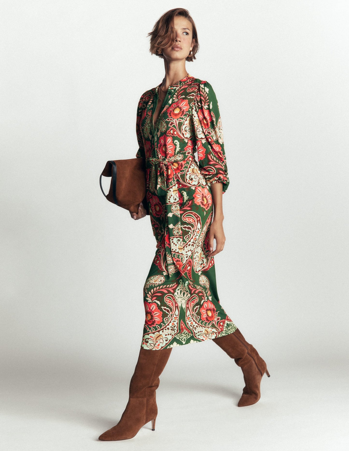Eli Belted Jersey Midi Dress-Hunter Green, Bohemia Dream