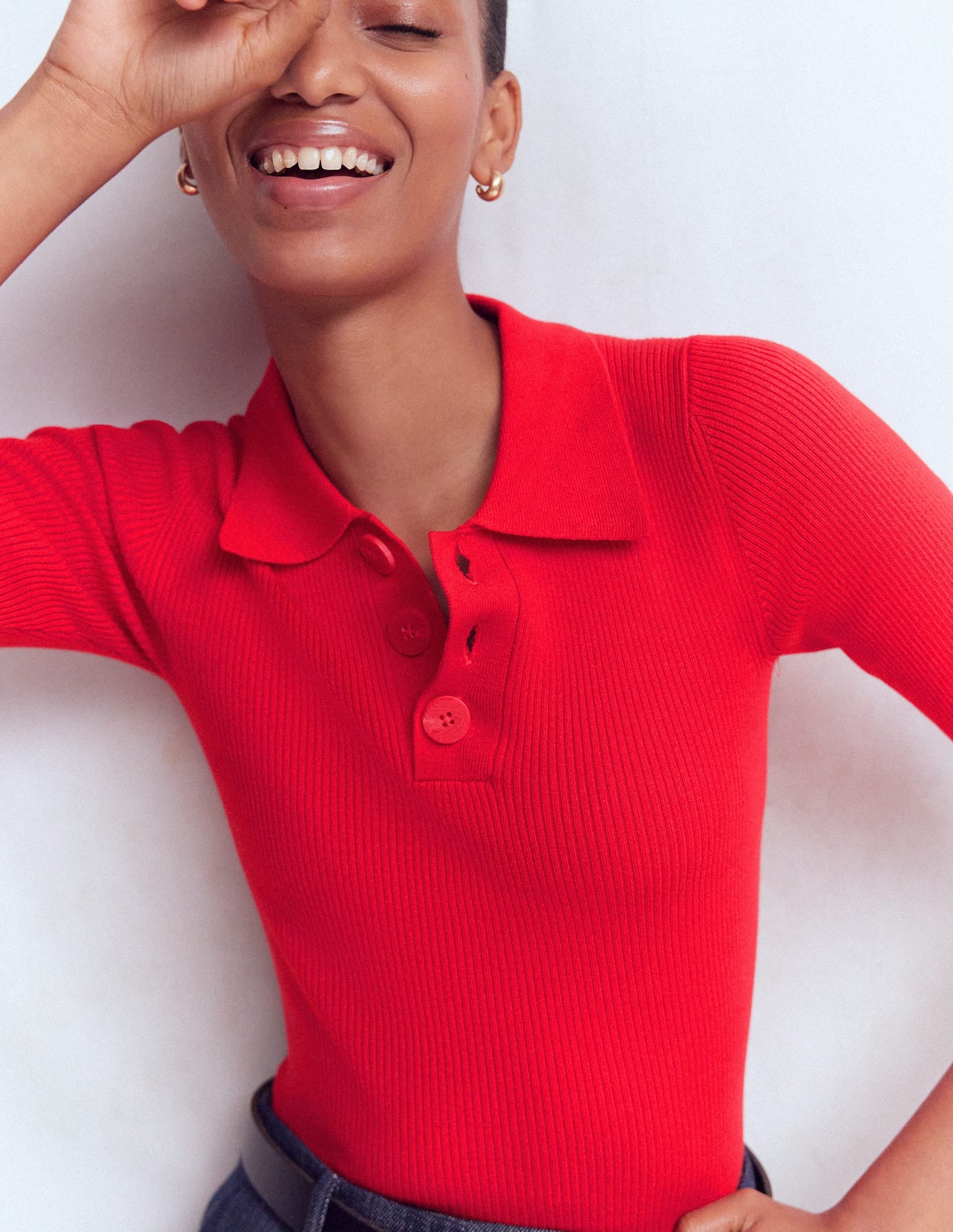 Rhianne Cotton Rib Jumper-Poppy Red