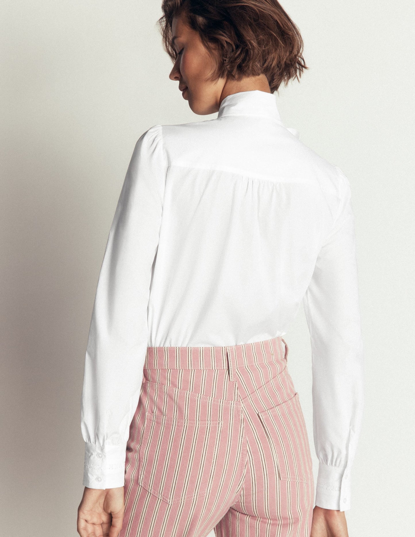 Clara Tie Neck Shirt-White Trim Detail