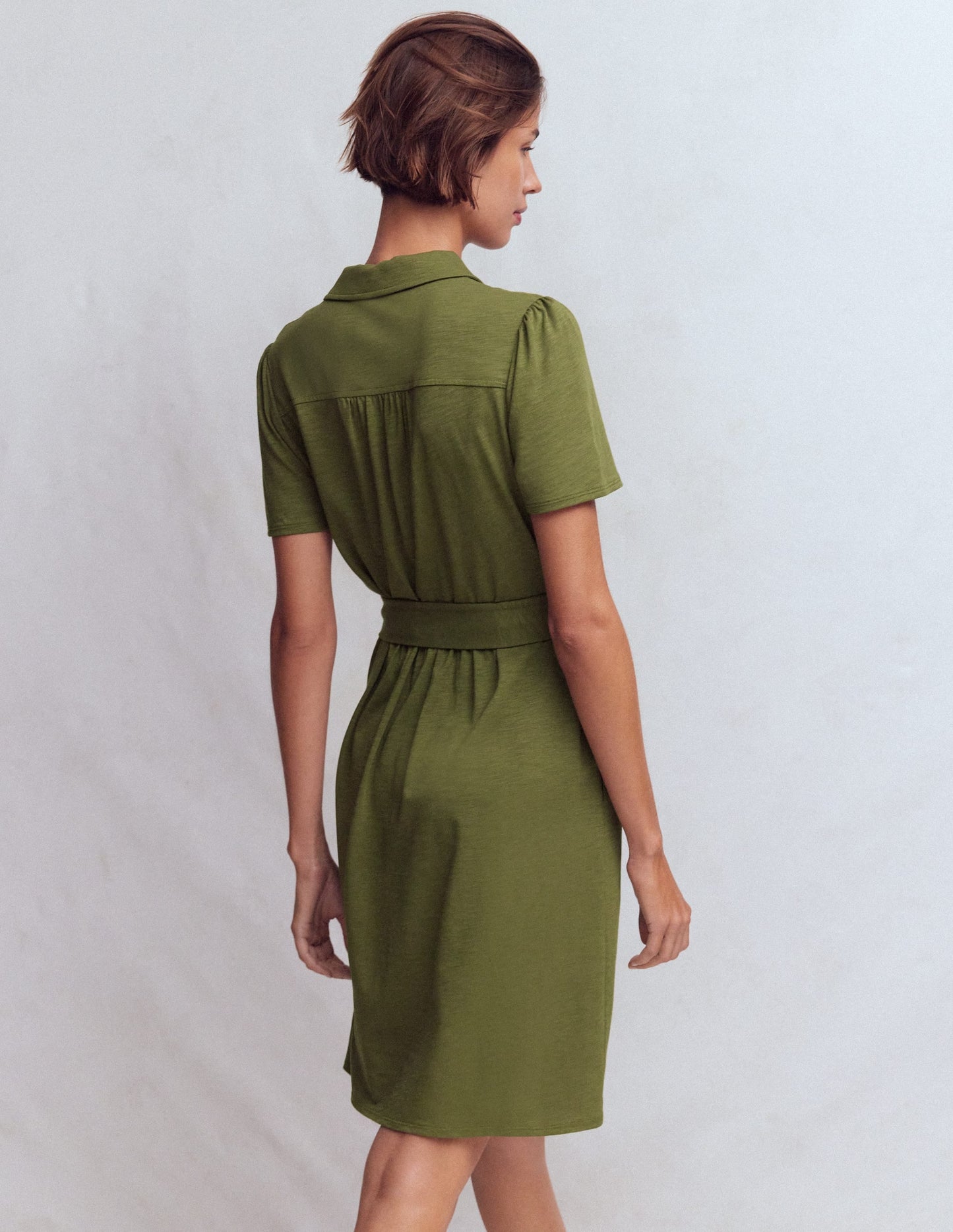 Patti Short Jersey Shirt Dress-Woodland Green