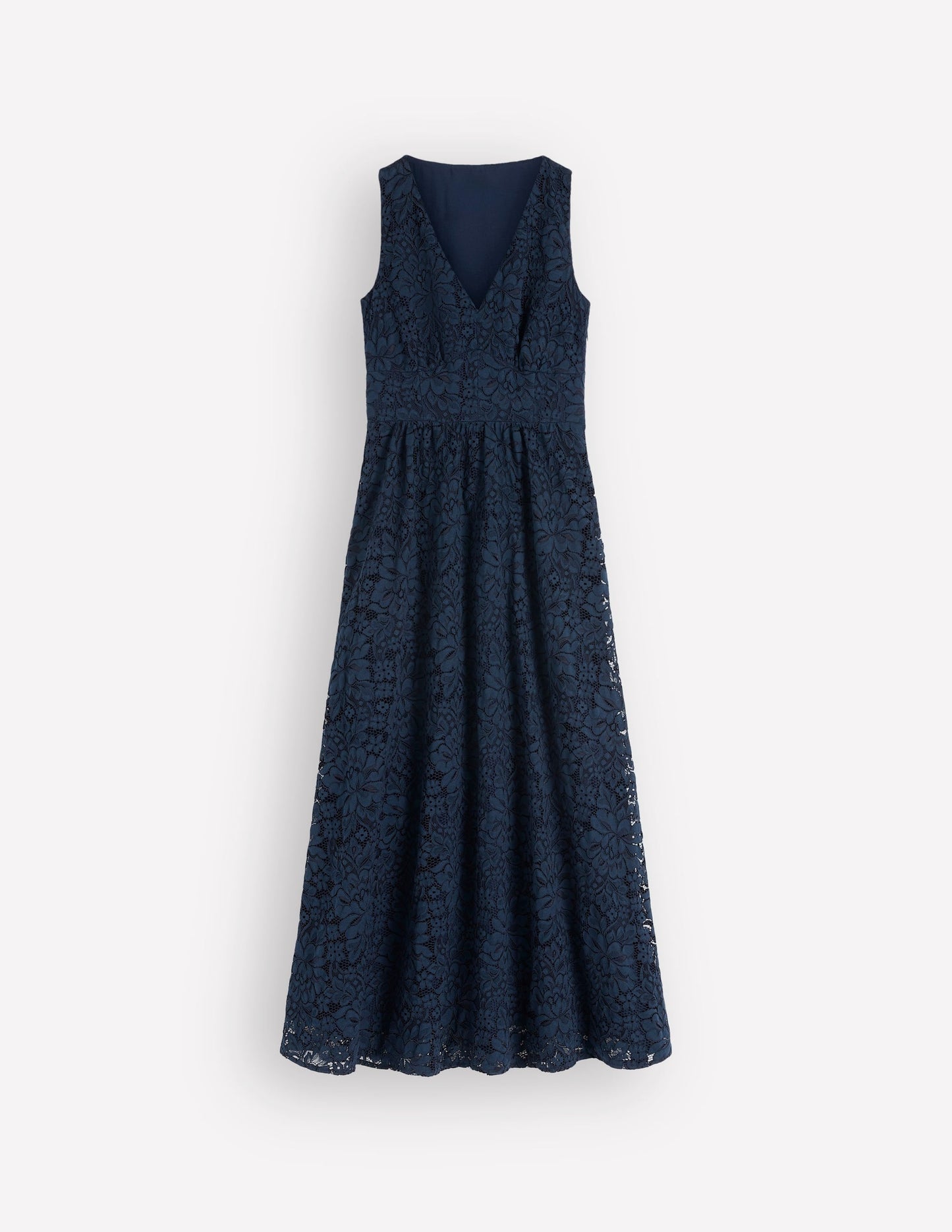 Lace Plunge Neck Panel Dress-Navy