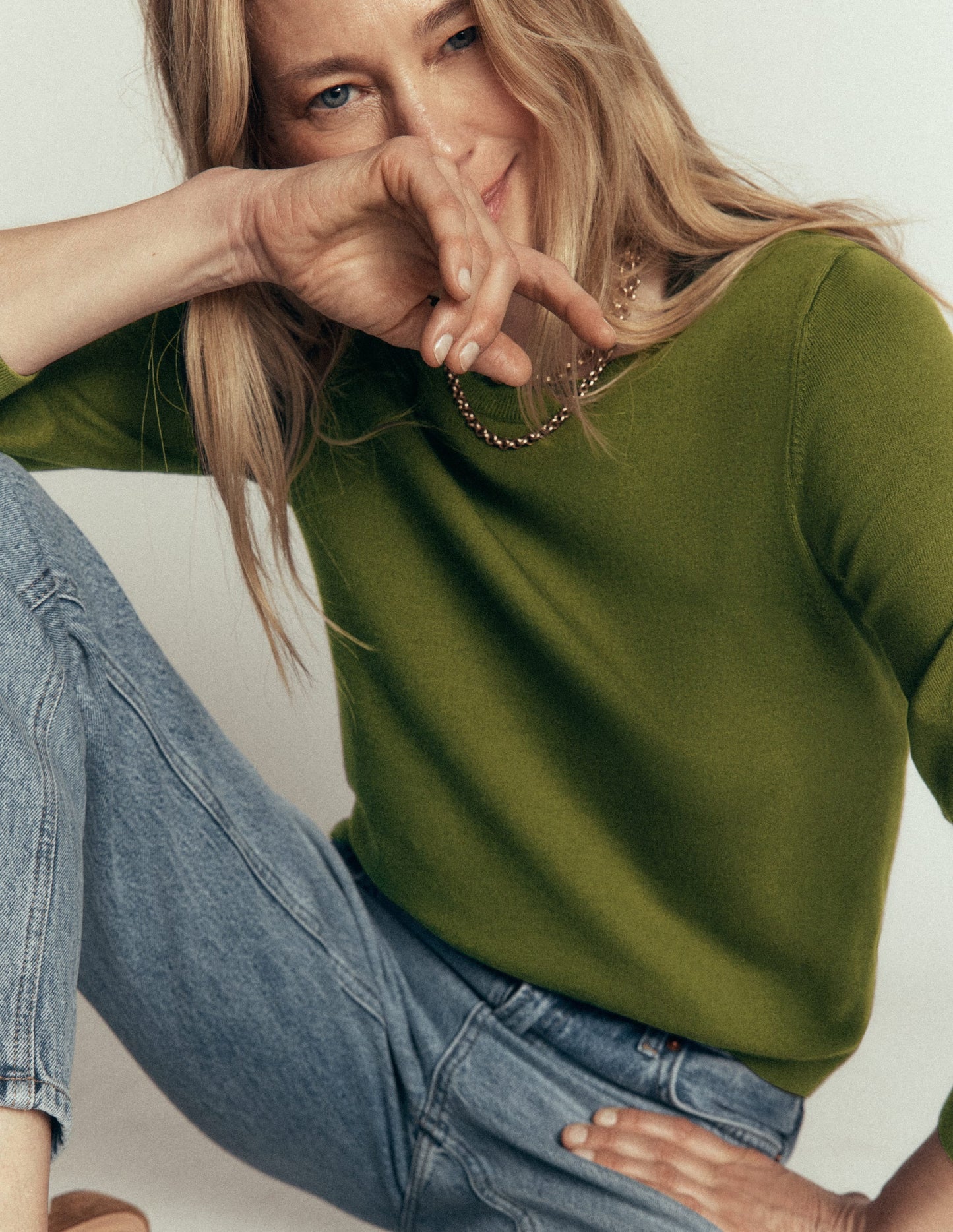 Camilla Cotton Crew Jumper-Forest Green
