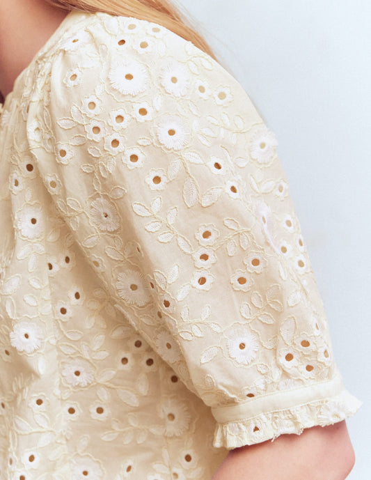 Camille Embroidered Cotton Top-Ivory Broderie