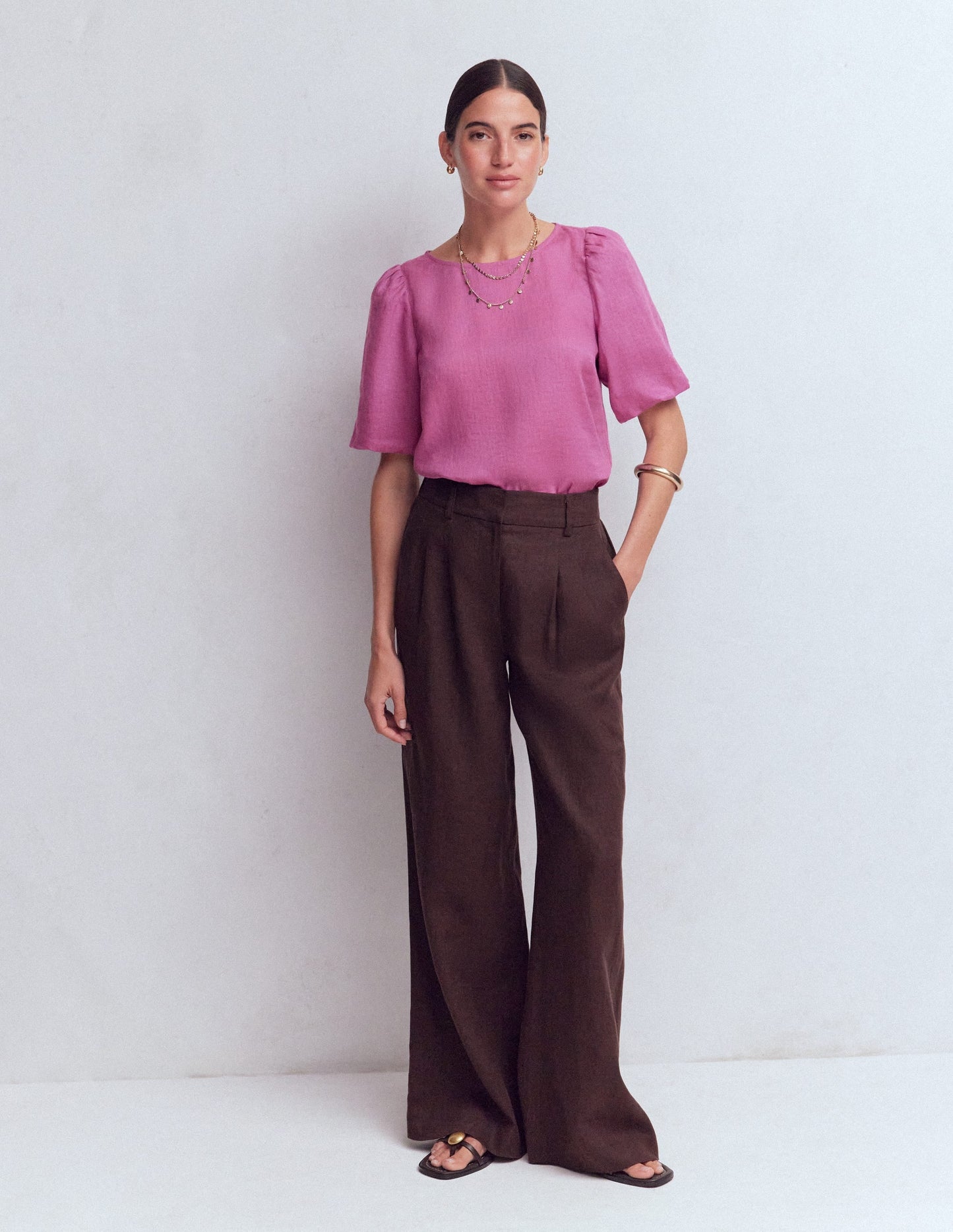 Linen Puff Sleeve Top-Clover Purple
