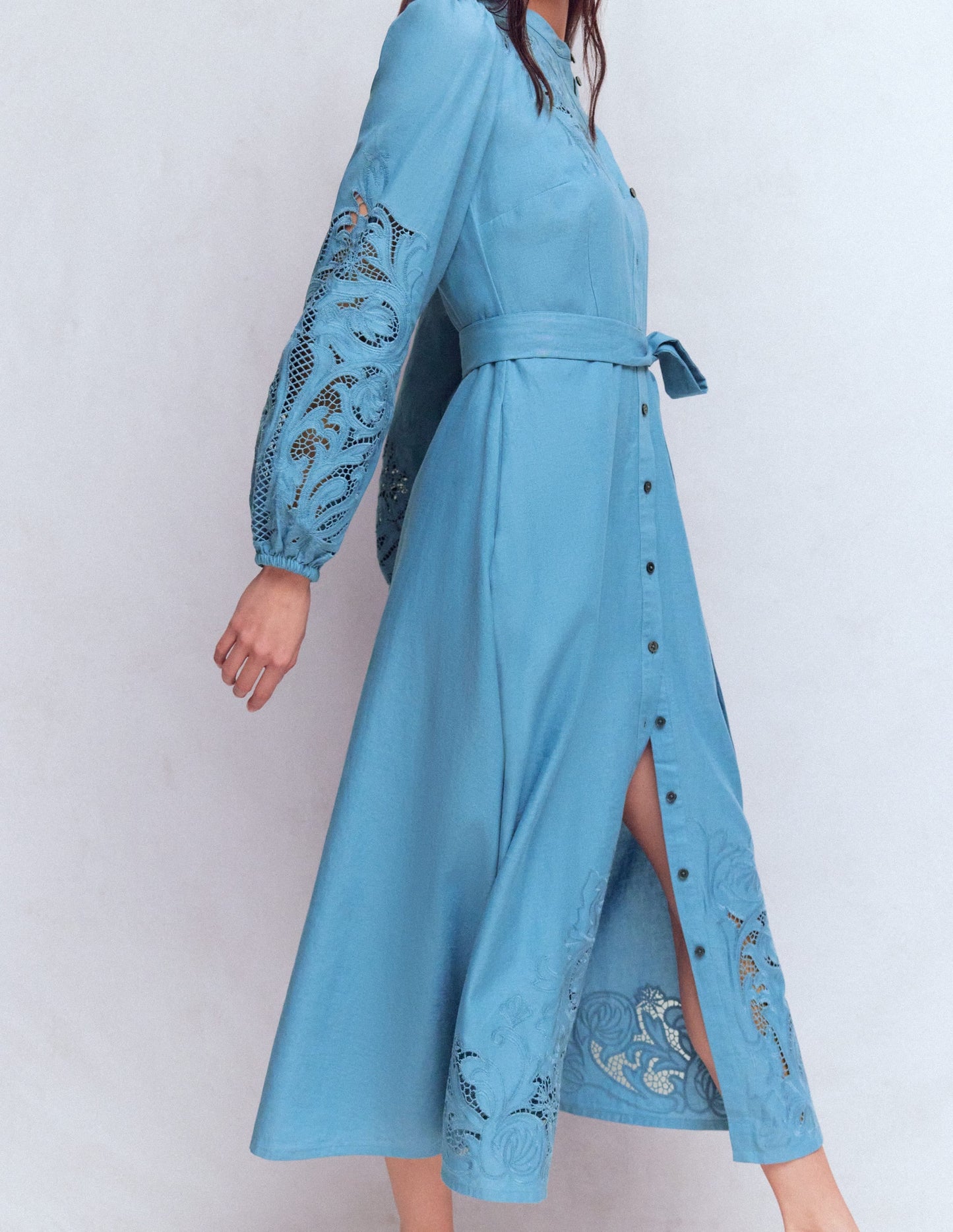 Mae Linen Blend Shirt Dress-Blue Heaven