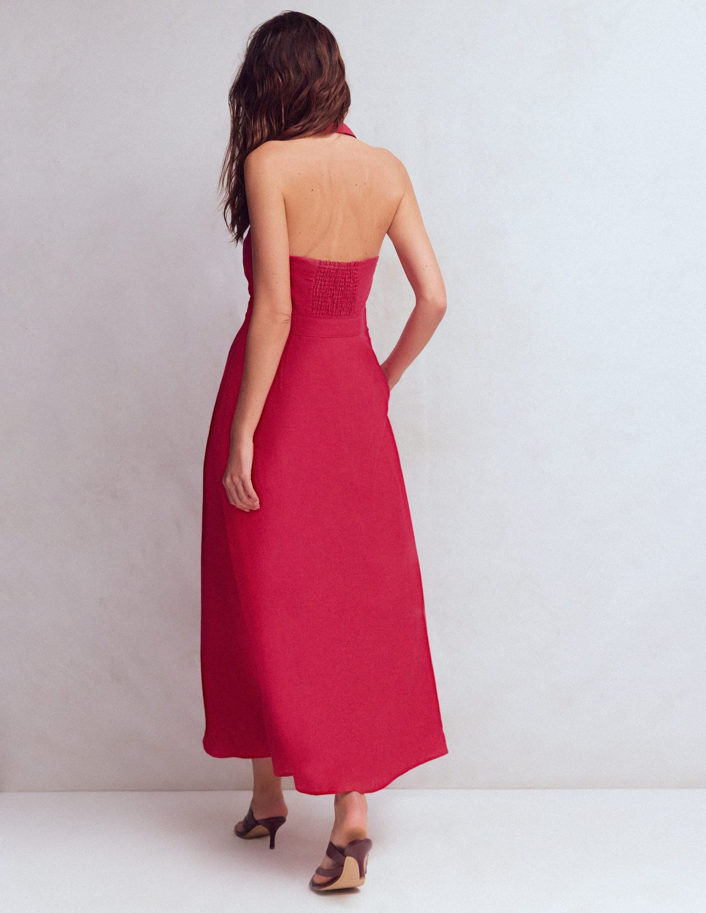 Halter Linen Blend Maxi Dress-Pomegranate