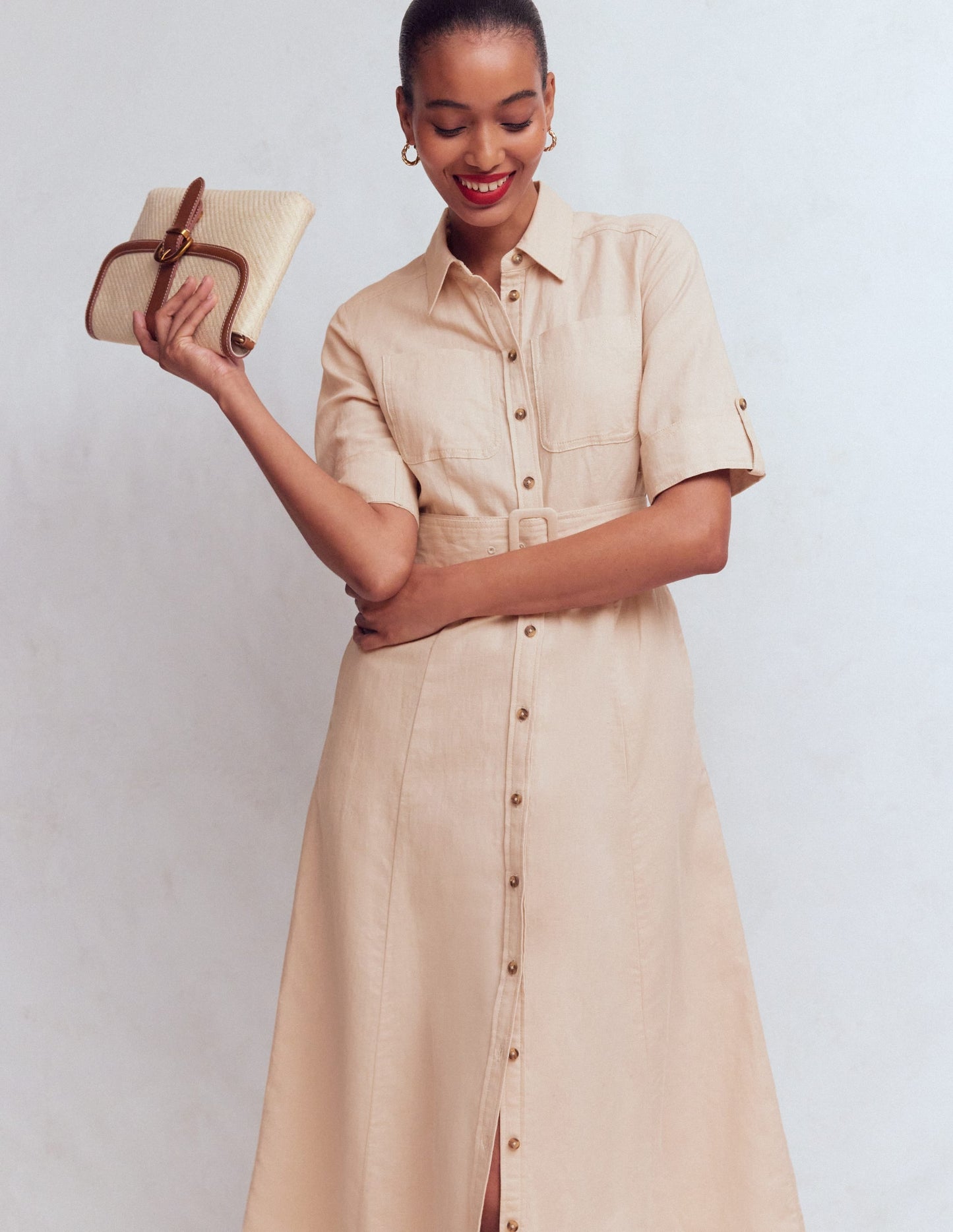 Ora Linen Blend Shirt Dress-Coffee