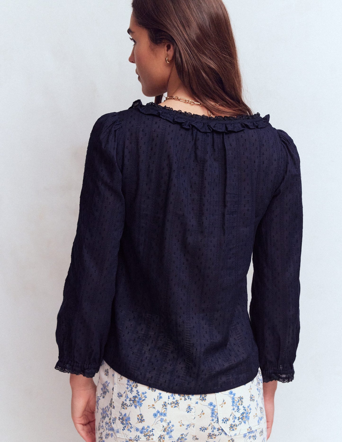 Scoop Neck Ruffle Top-Navy