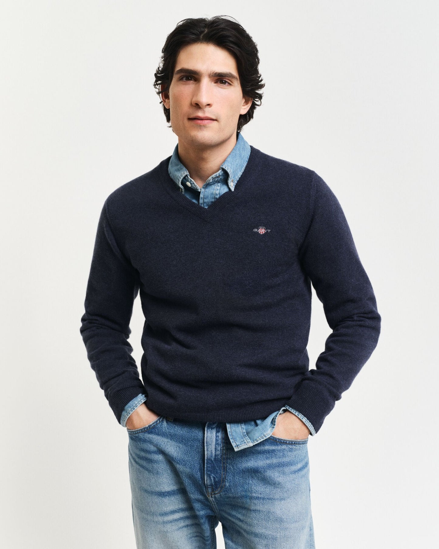 Superfeiner Lammwoll-V-Pullover