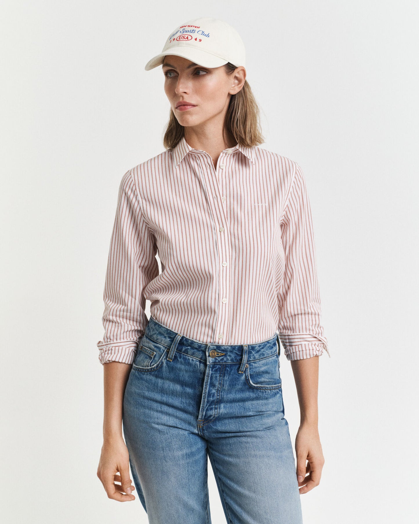 Chemise rayée classique en popeline coupe droite