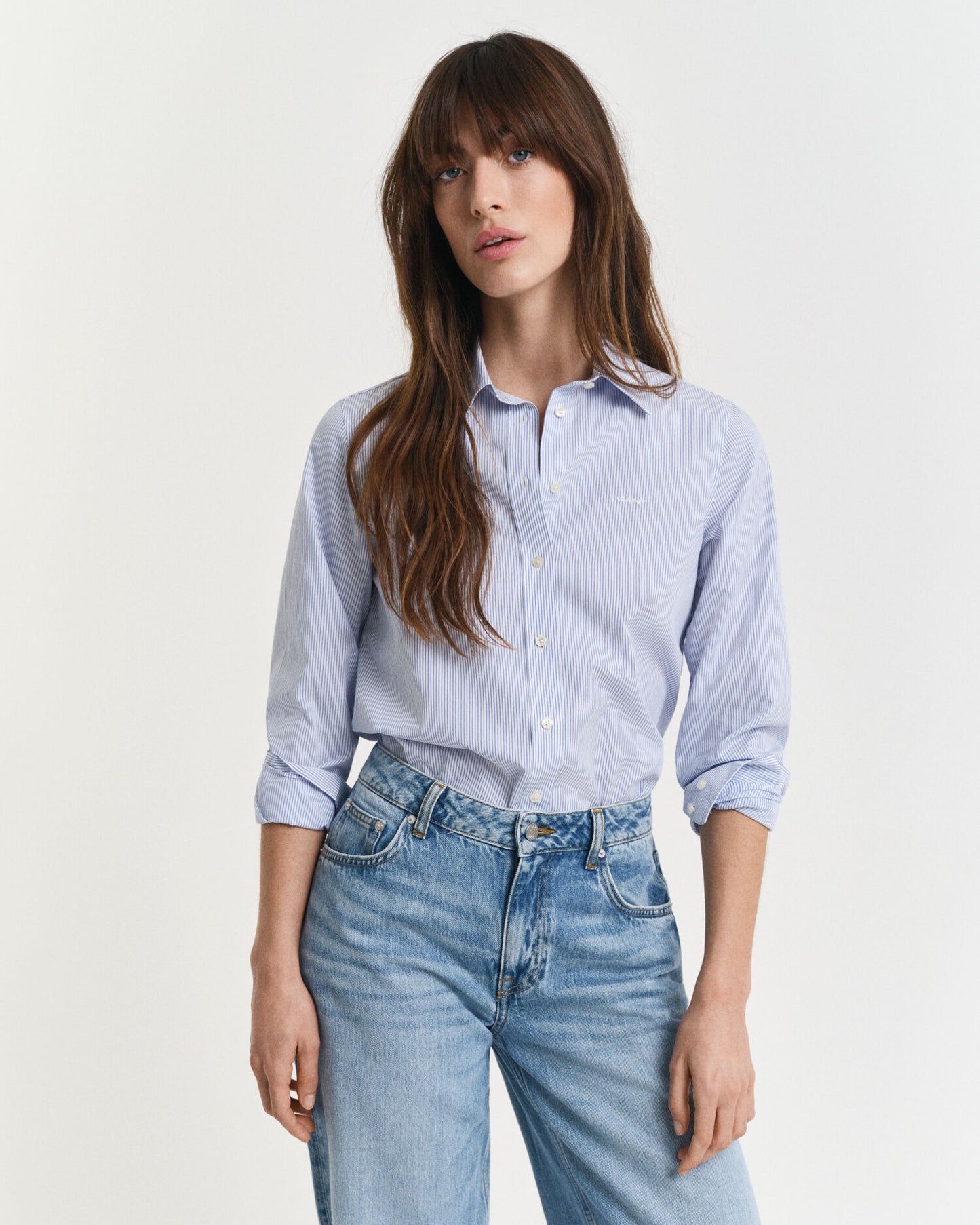 Chemise rayée classique en popeline coupe droite