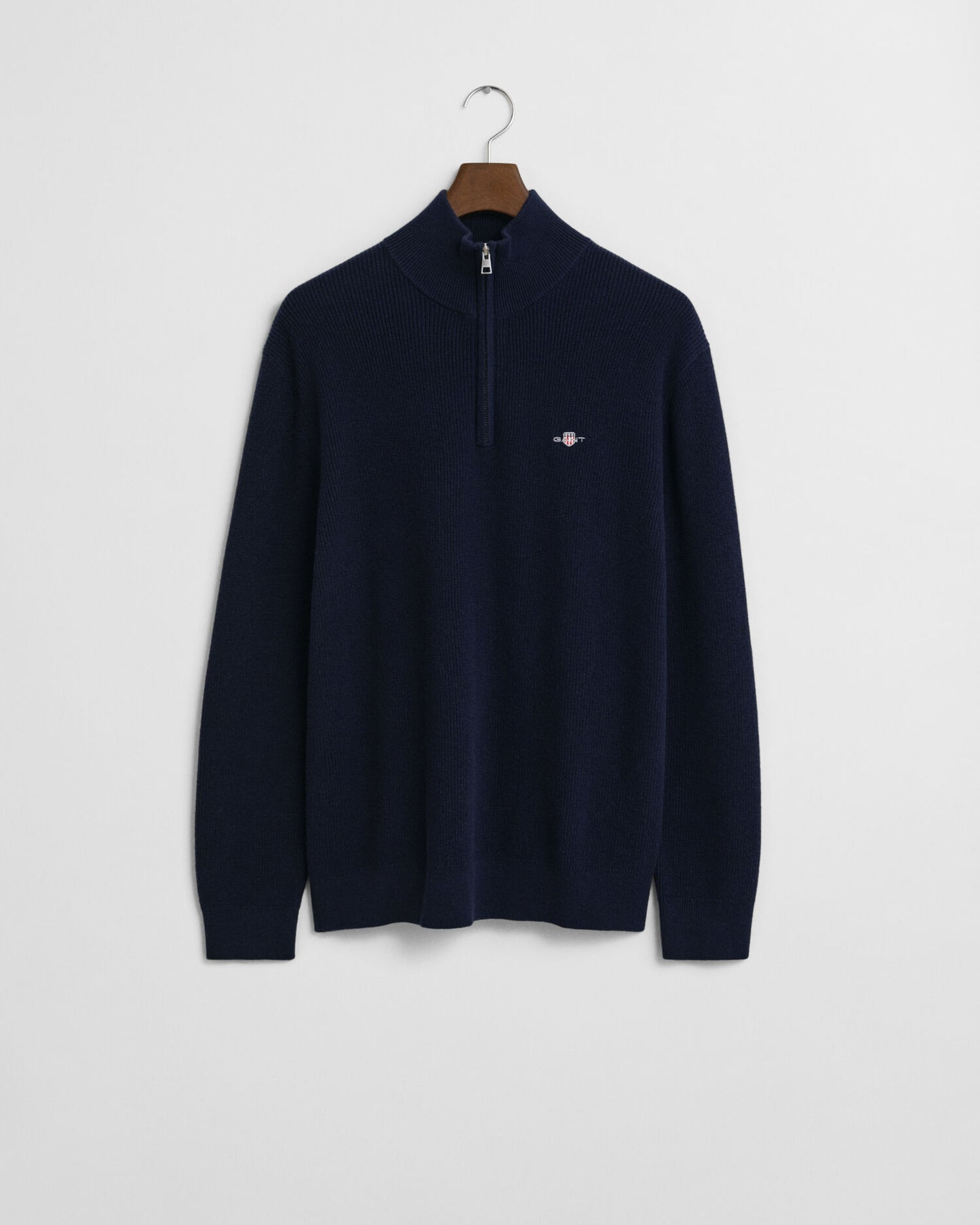 Gerippter Baumwoll-Merinowolle-Half-Zip-Pullover