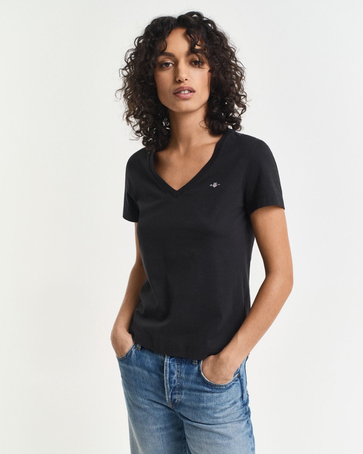 Schild-V-Ausschnitt-T-Shirt