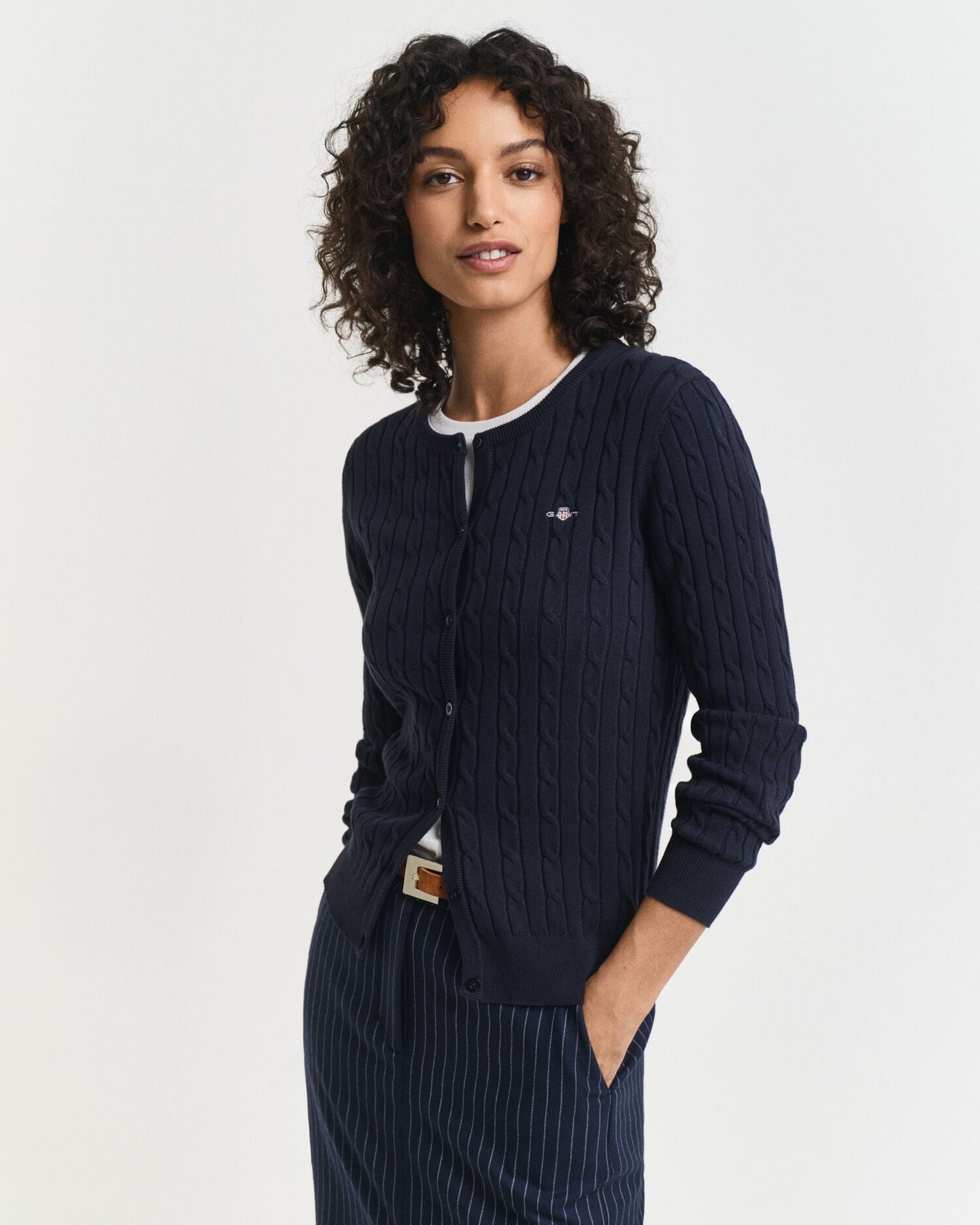 Cardigan en maille torsadée de coton extensible
