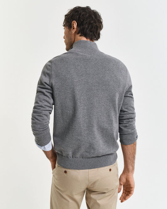 Klassischer Baumwoll-Sweater mit halbem Reißverschluss