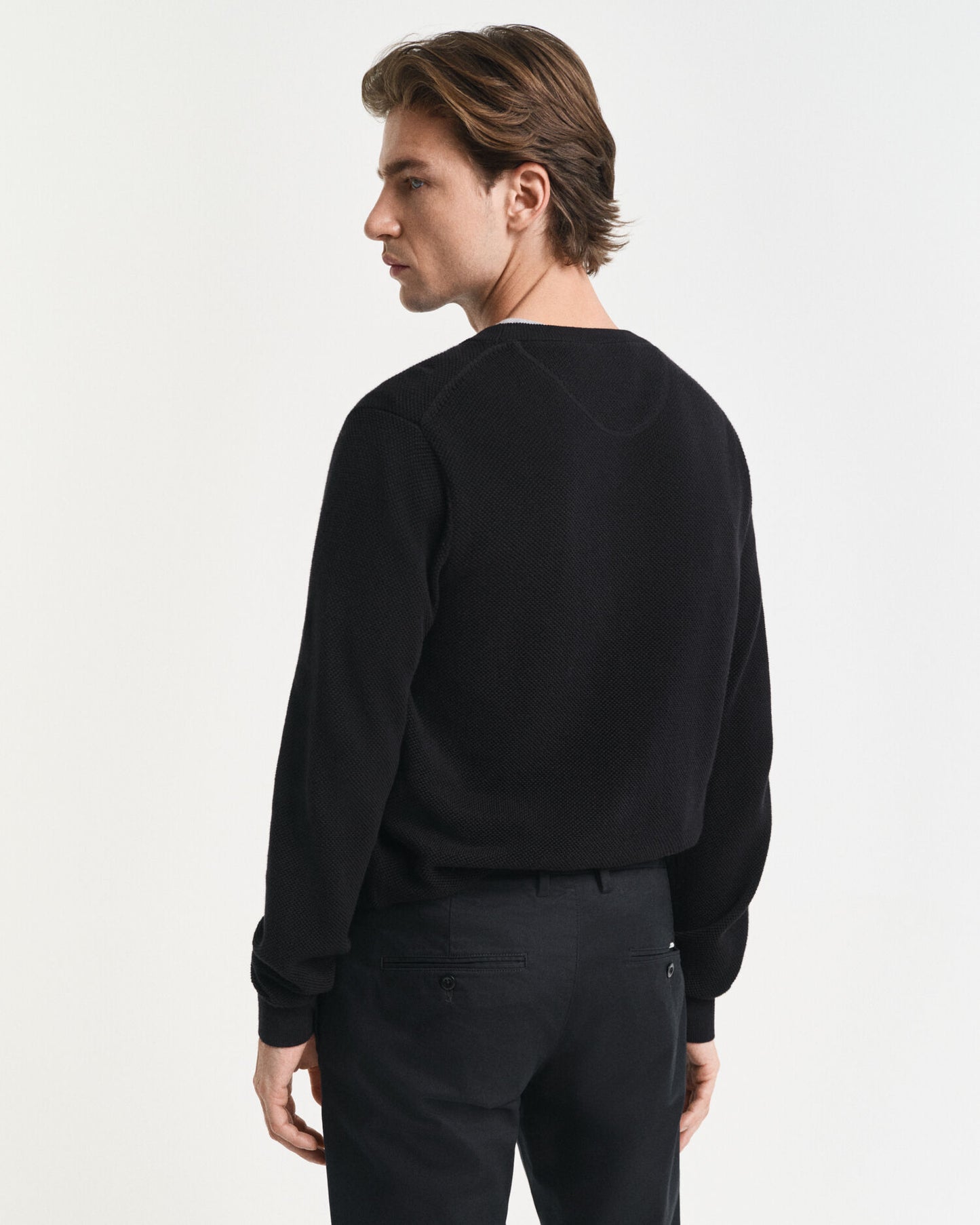 Pull en piqué de coton à col rond
