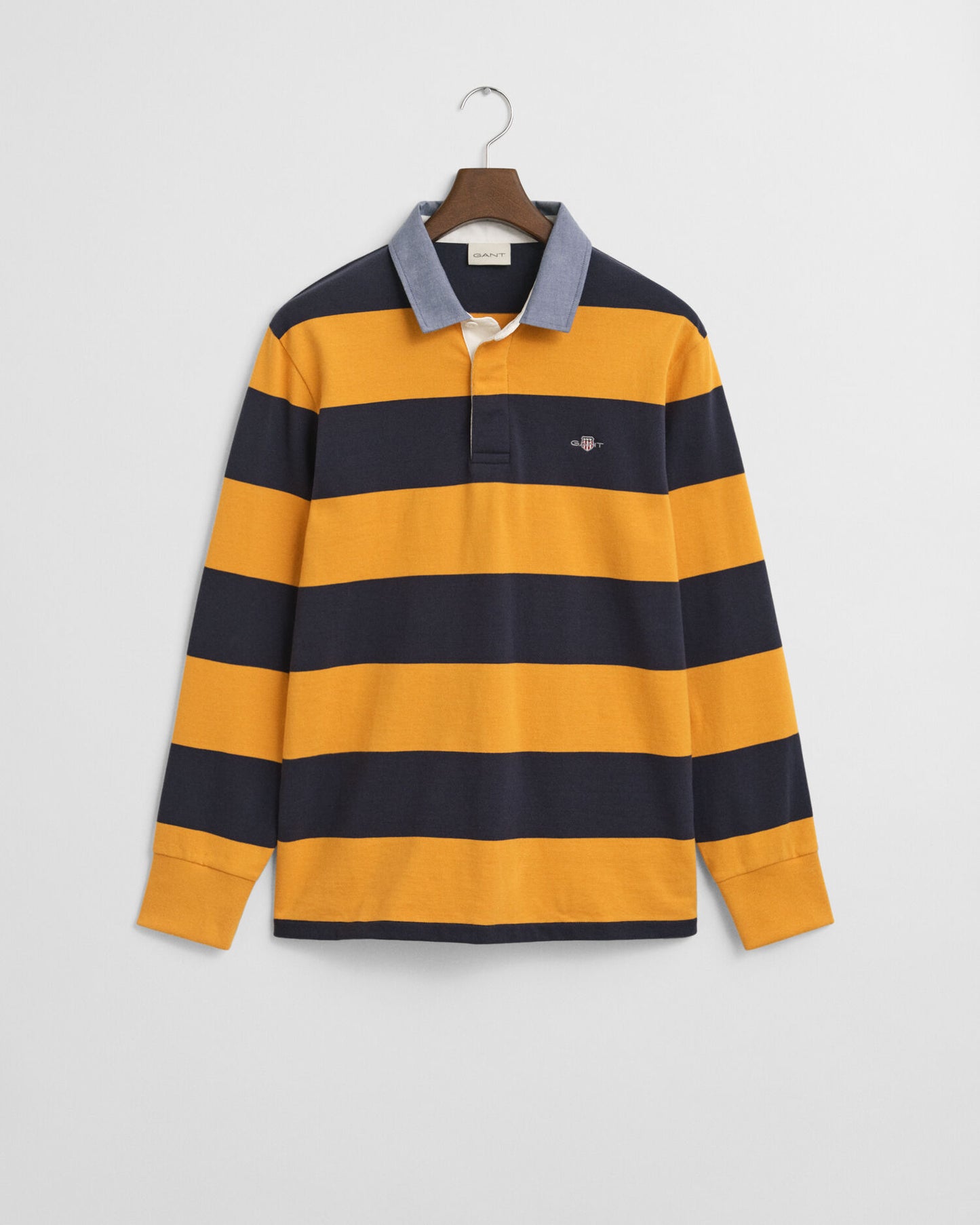 Polo rugby lourd rayé à col chambray