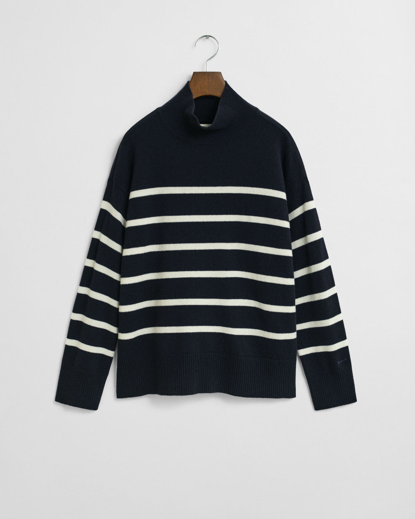 Gestreifter Feinst-Lammwoll-Rollkragenpullover
