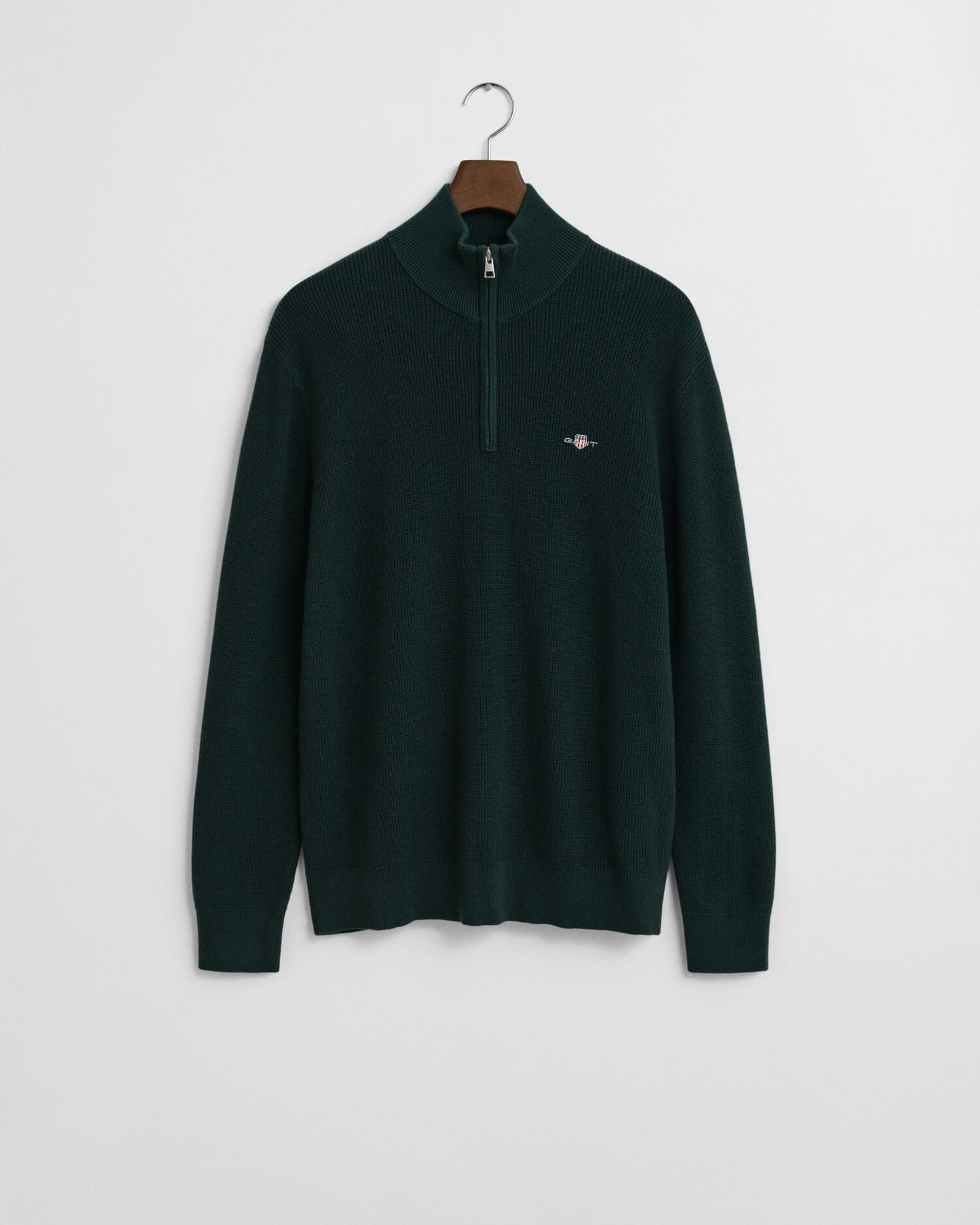 Pull demi-zippé en coton et laine mérinos côtelés