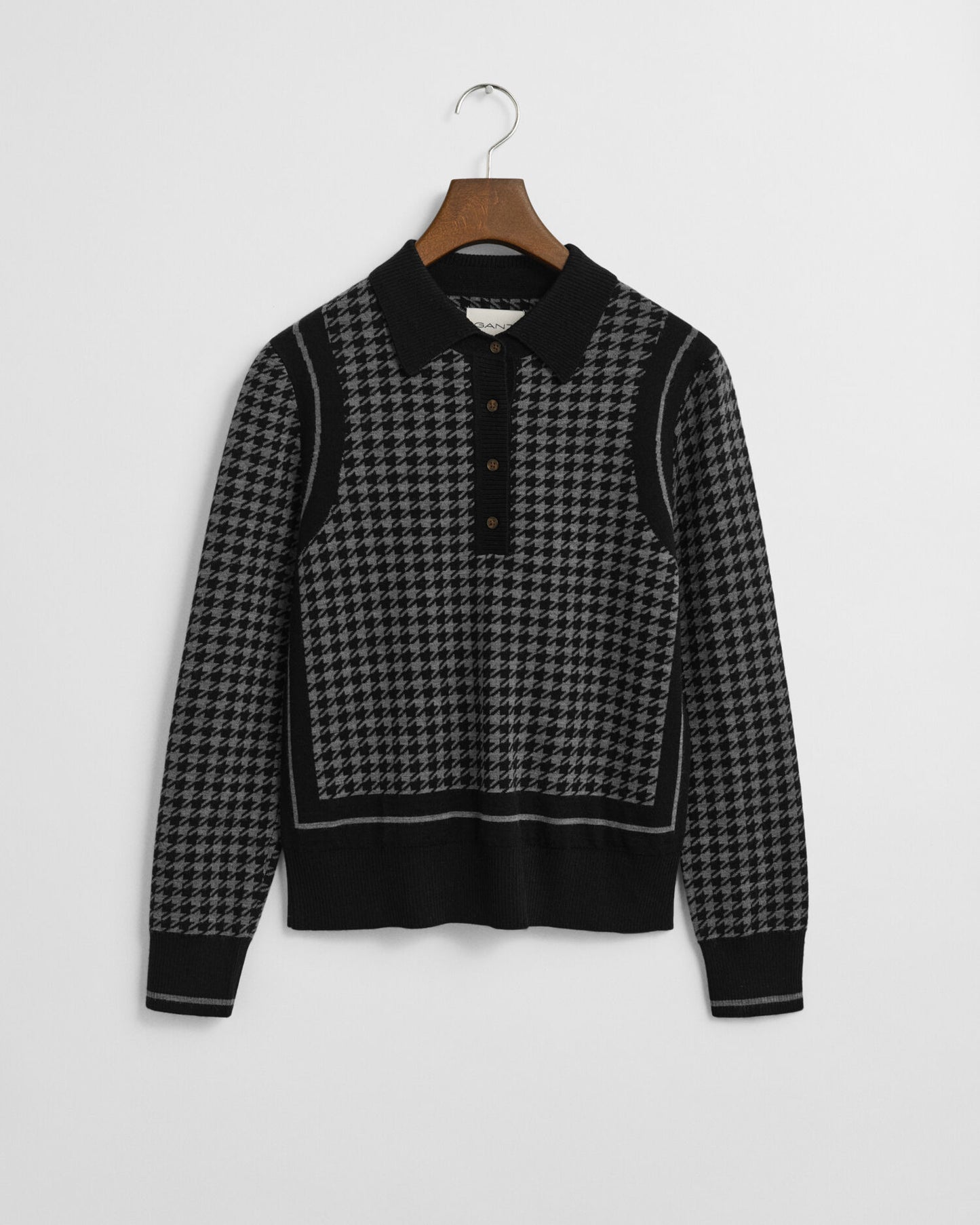 Hahnentritt-Jacquard-Polo-Pullover