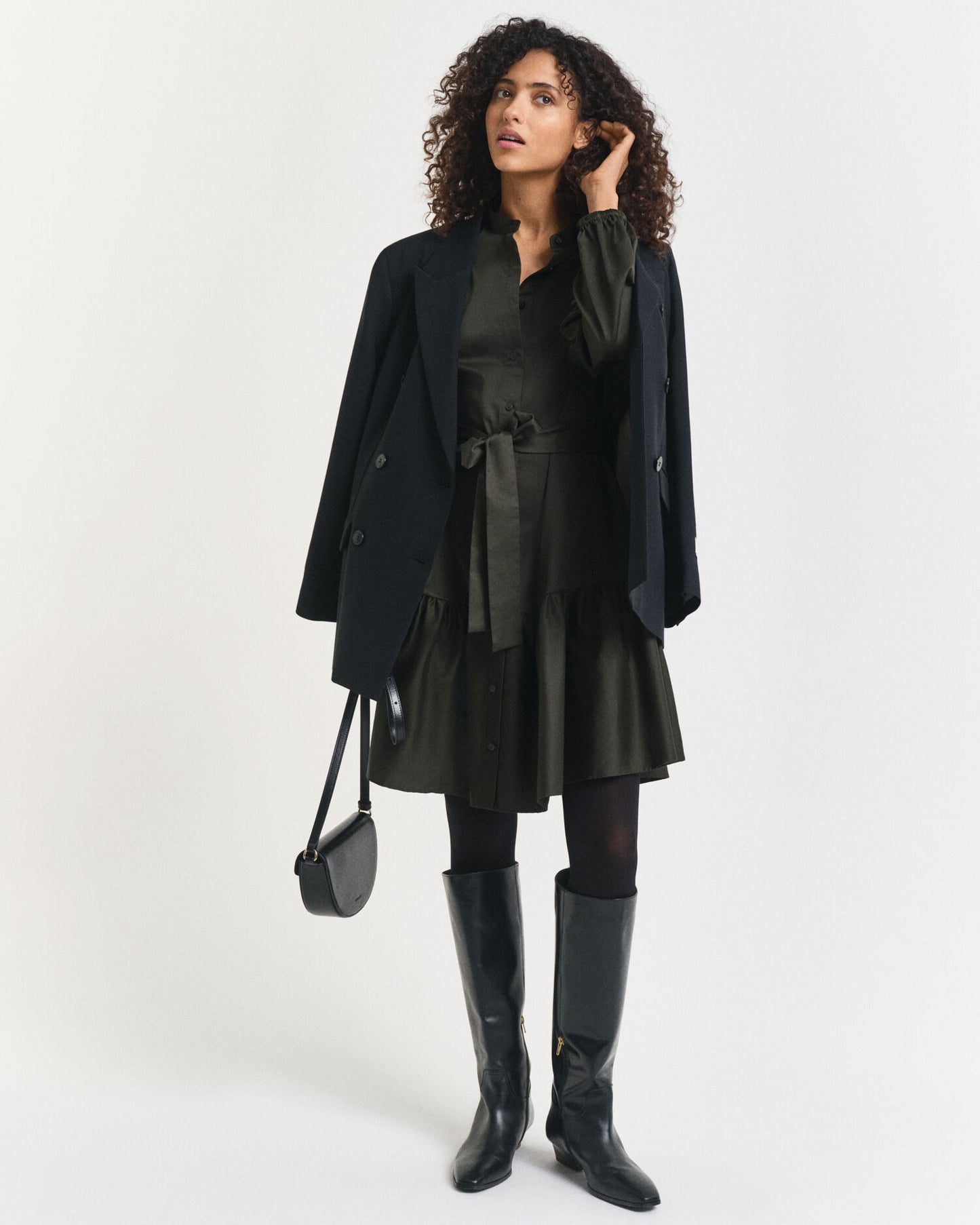 Robe longue en satin de coton à manches longues