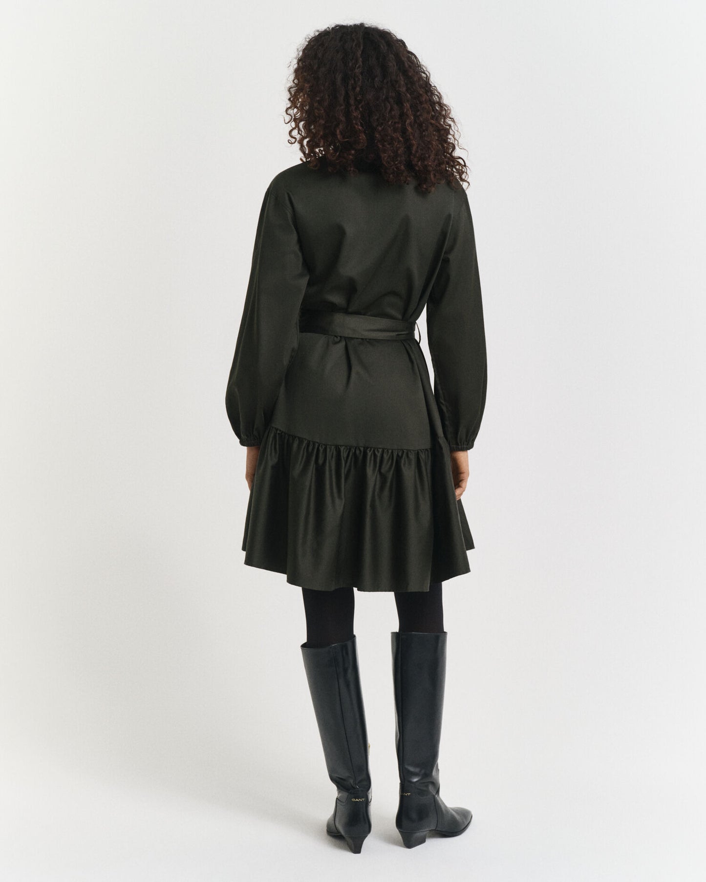 Robe longue en satin de coton à manches longues