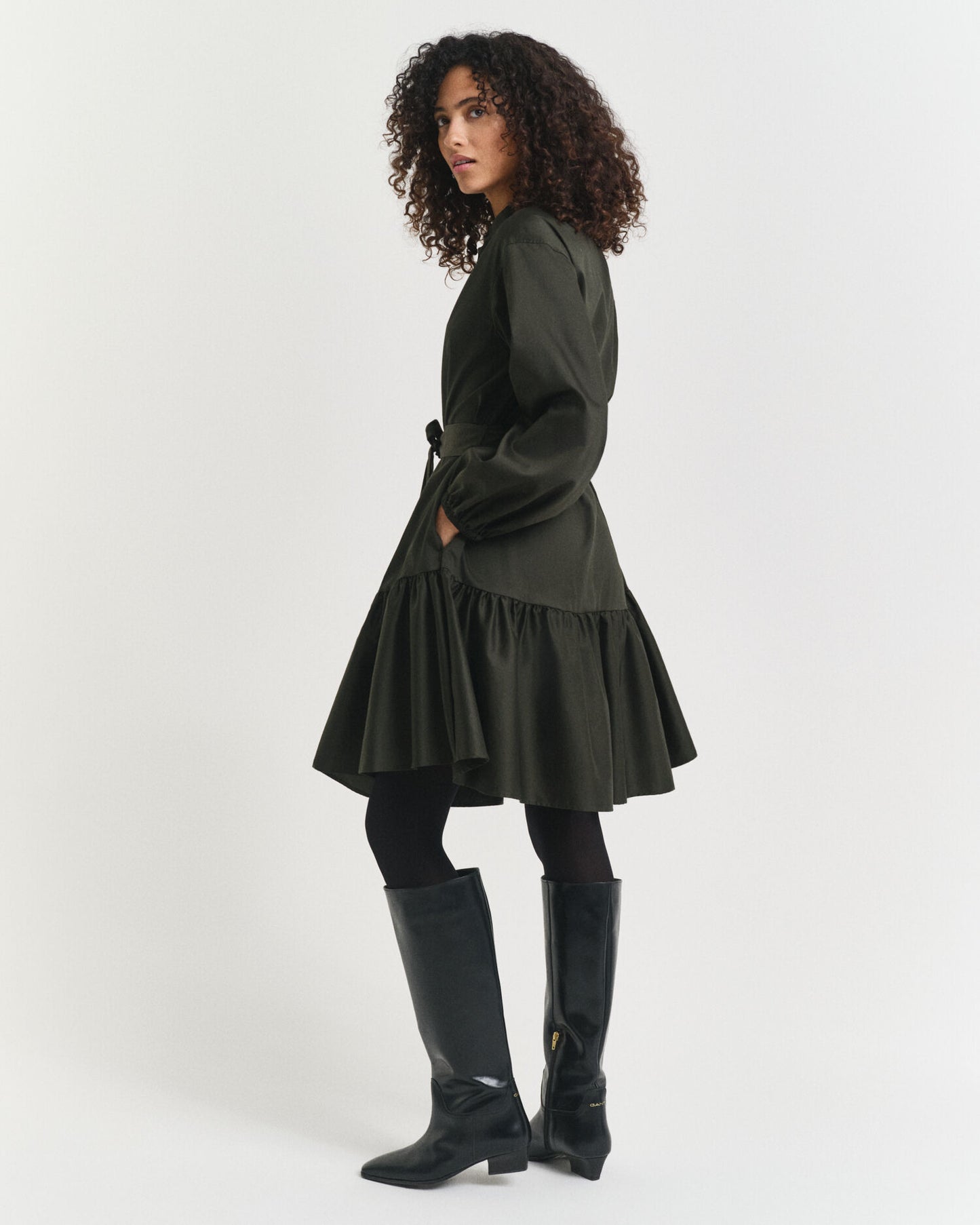Robe longue en satin de coton à manches longues