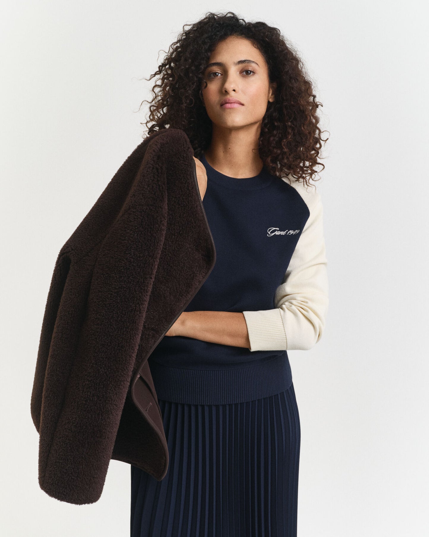 Farbblock-Pullover mit Rundhalsausschnitt