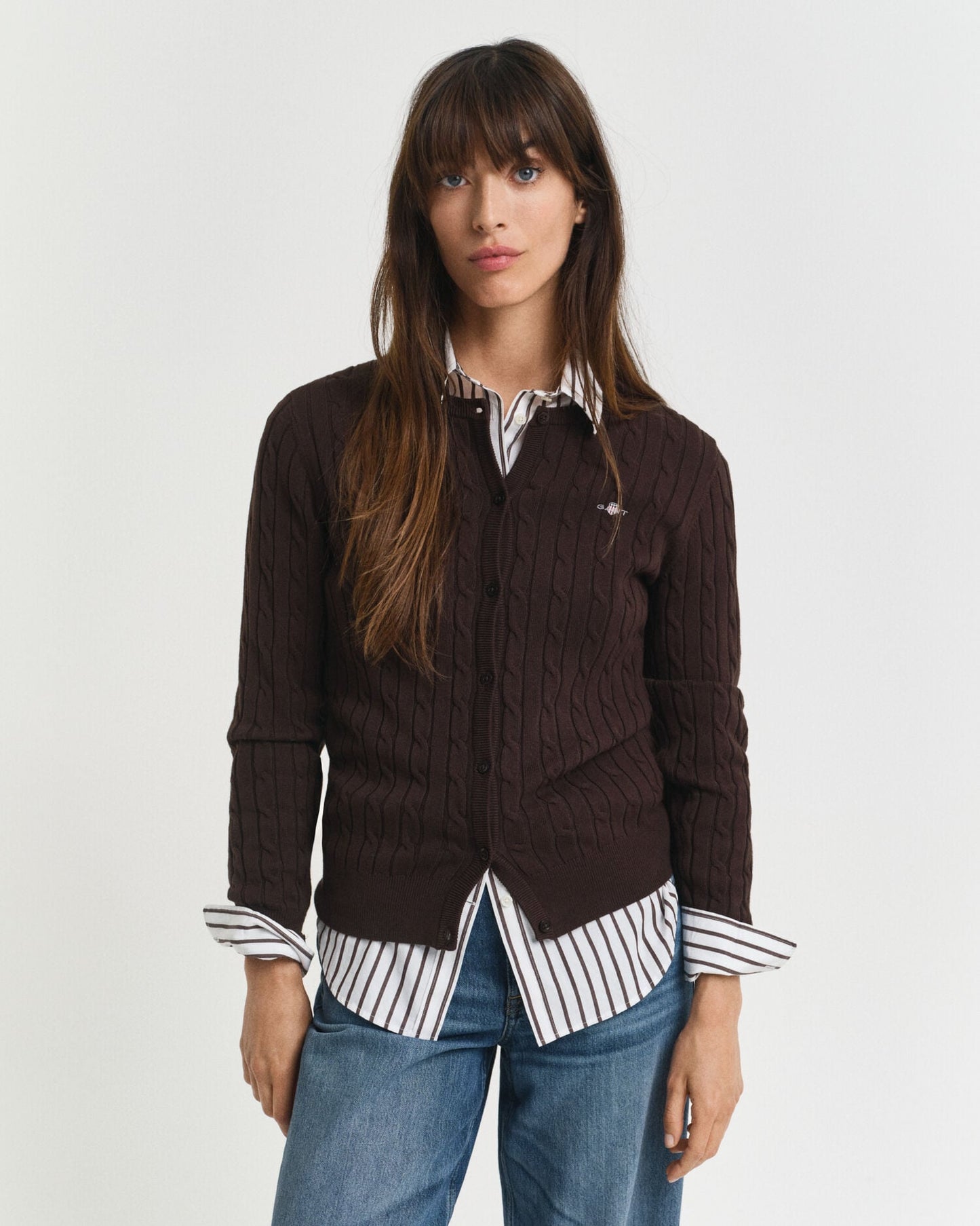 Cardigan en maille torsadée de coton extensible