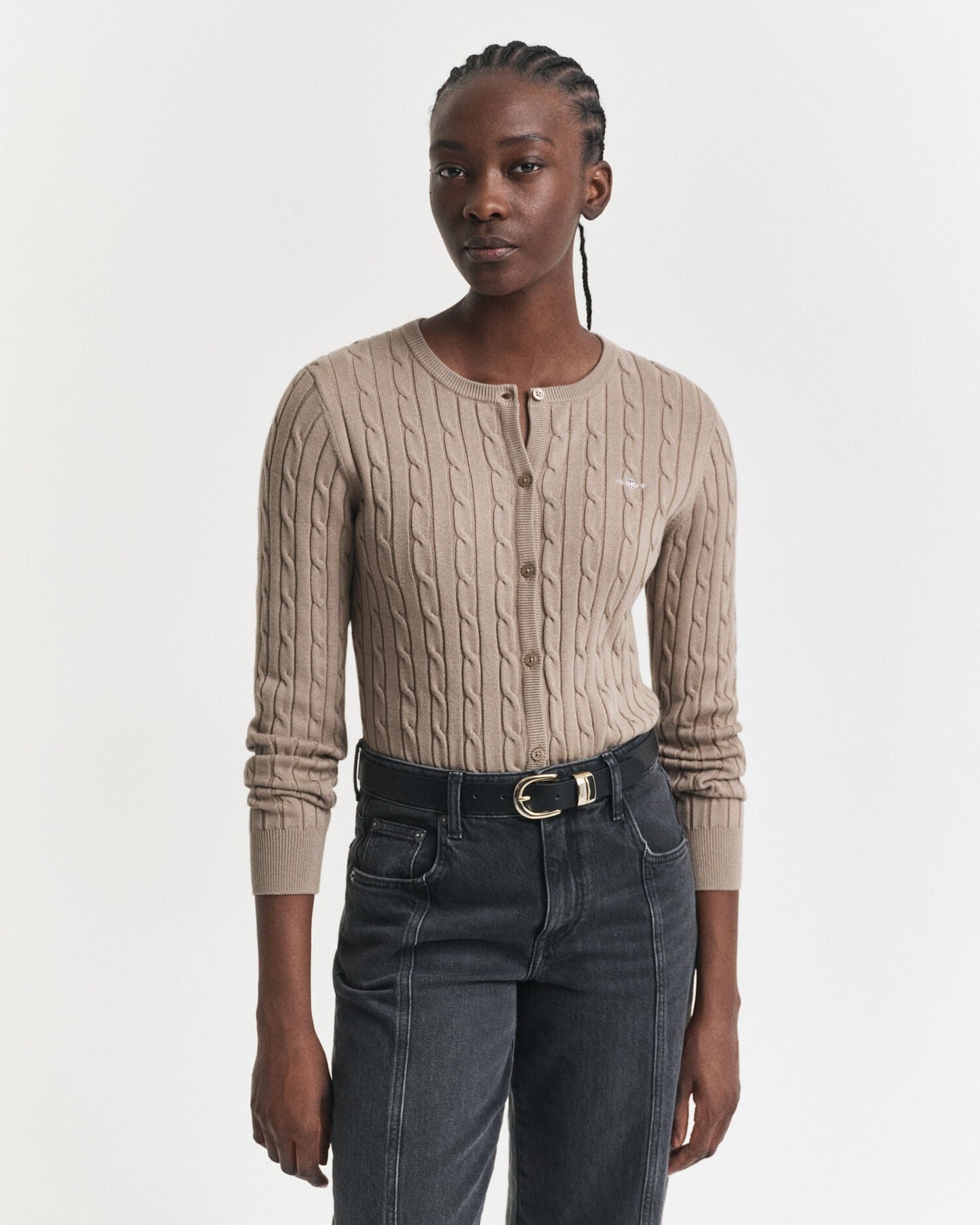 Cardigan en maille torsadée de coton extensible