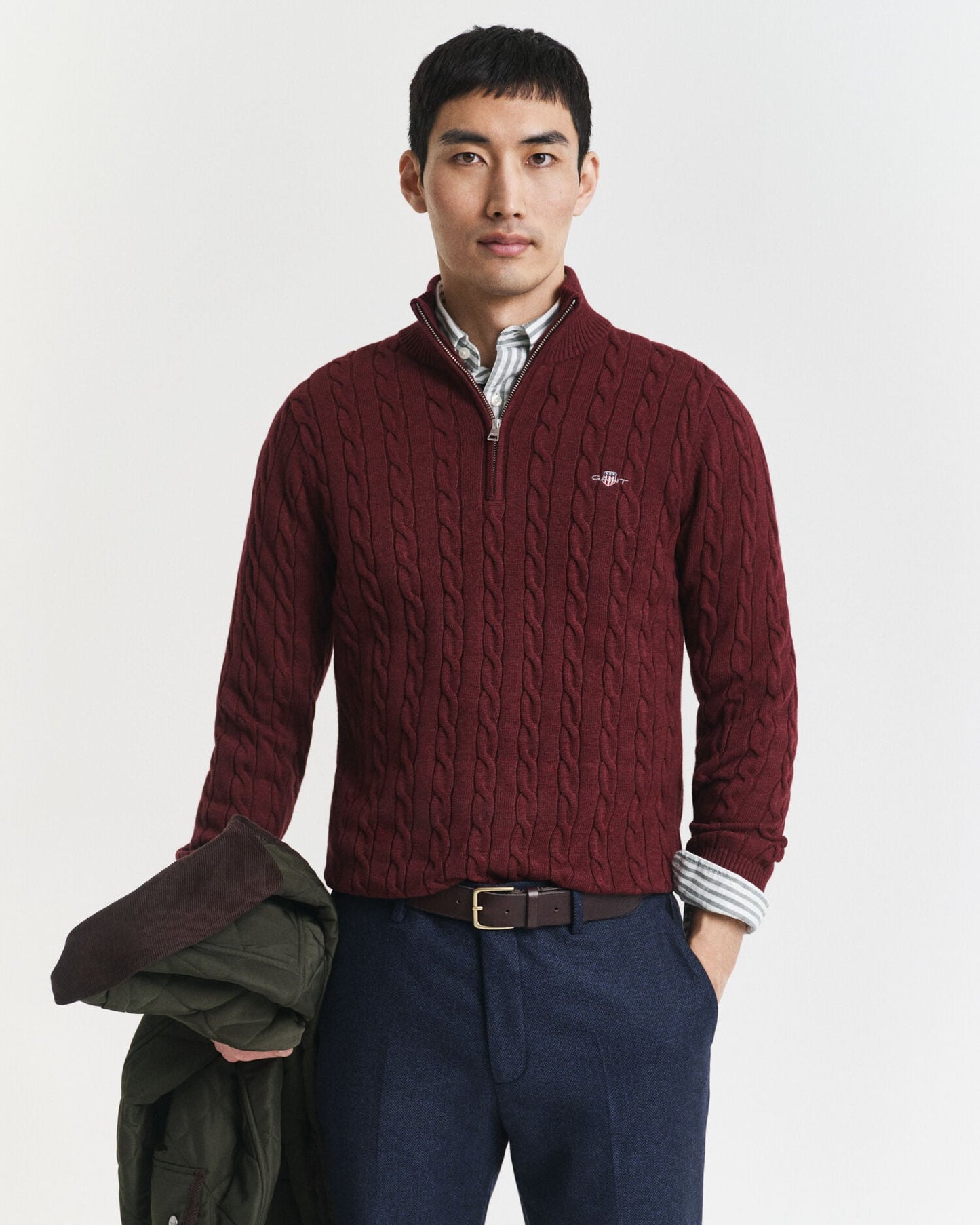 Pull en coton maille torsadée demi-zippé