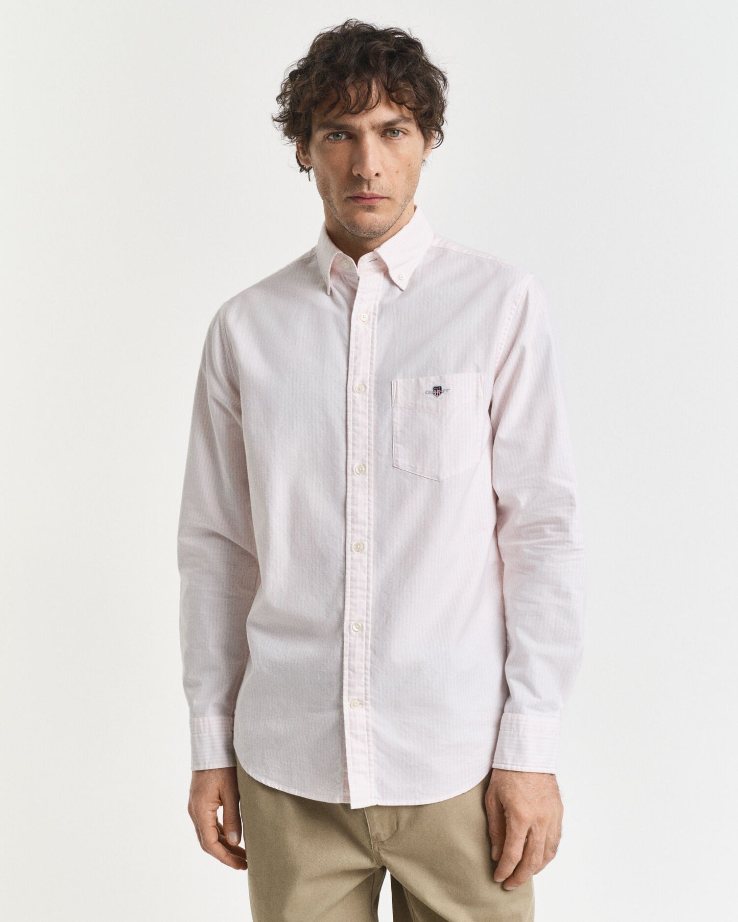 Chemise Oxford classique à rayures banquier coupe droite