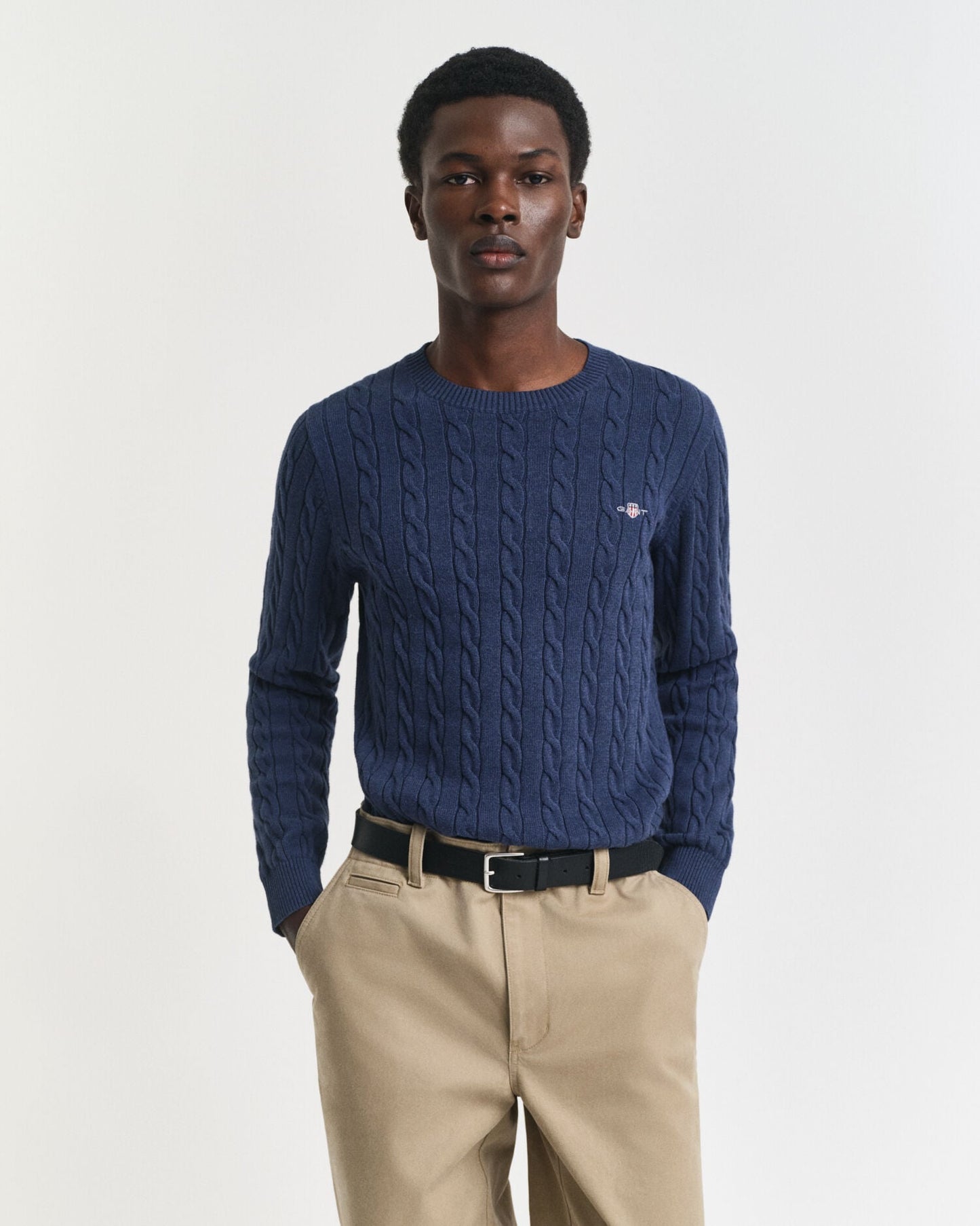 Pull col rond en maille torsadée de coton