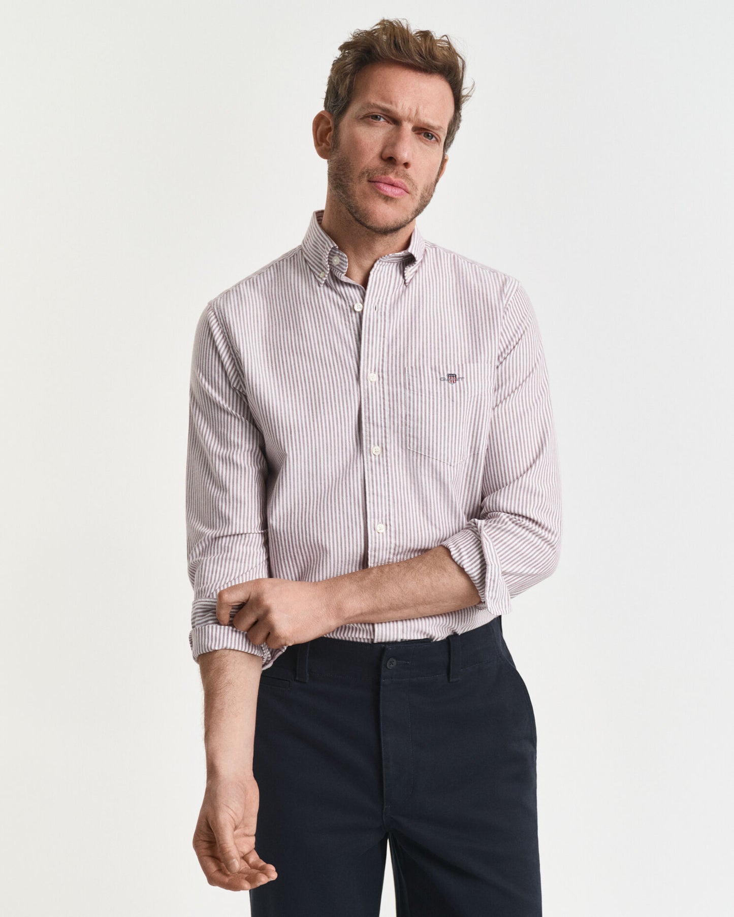 Regular Fit Hemd aus klassischem Oxford-Stoff mit Banker-Streifen