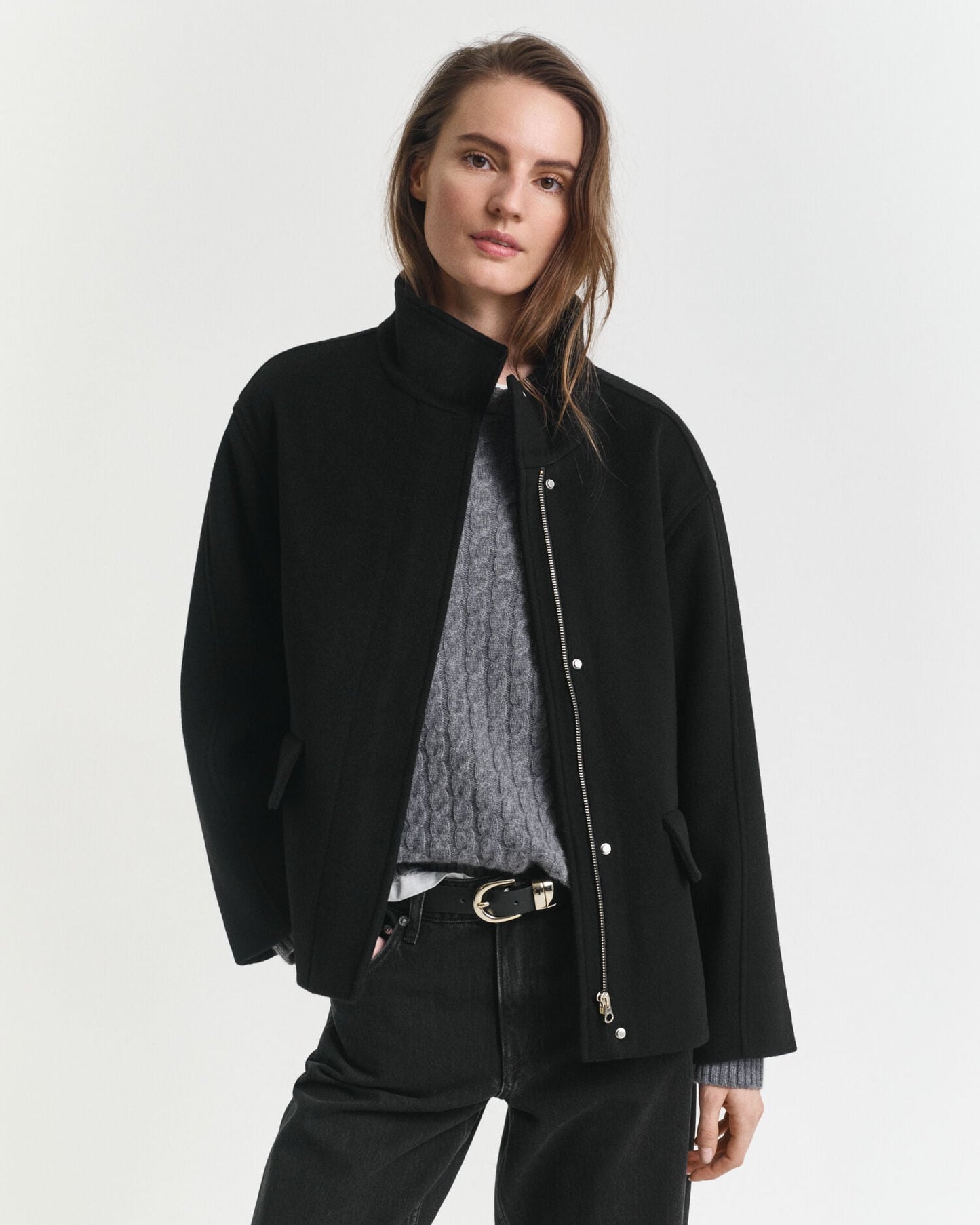 Blouson zippé court en laine