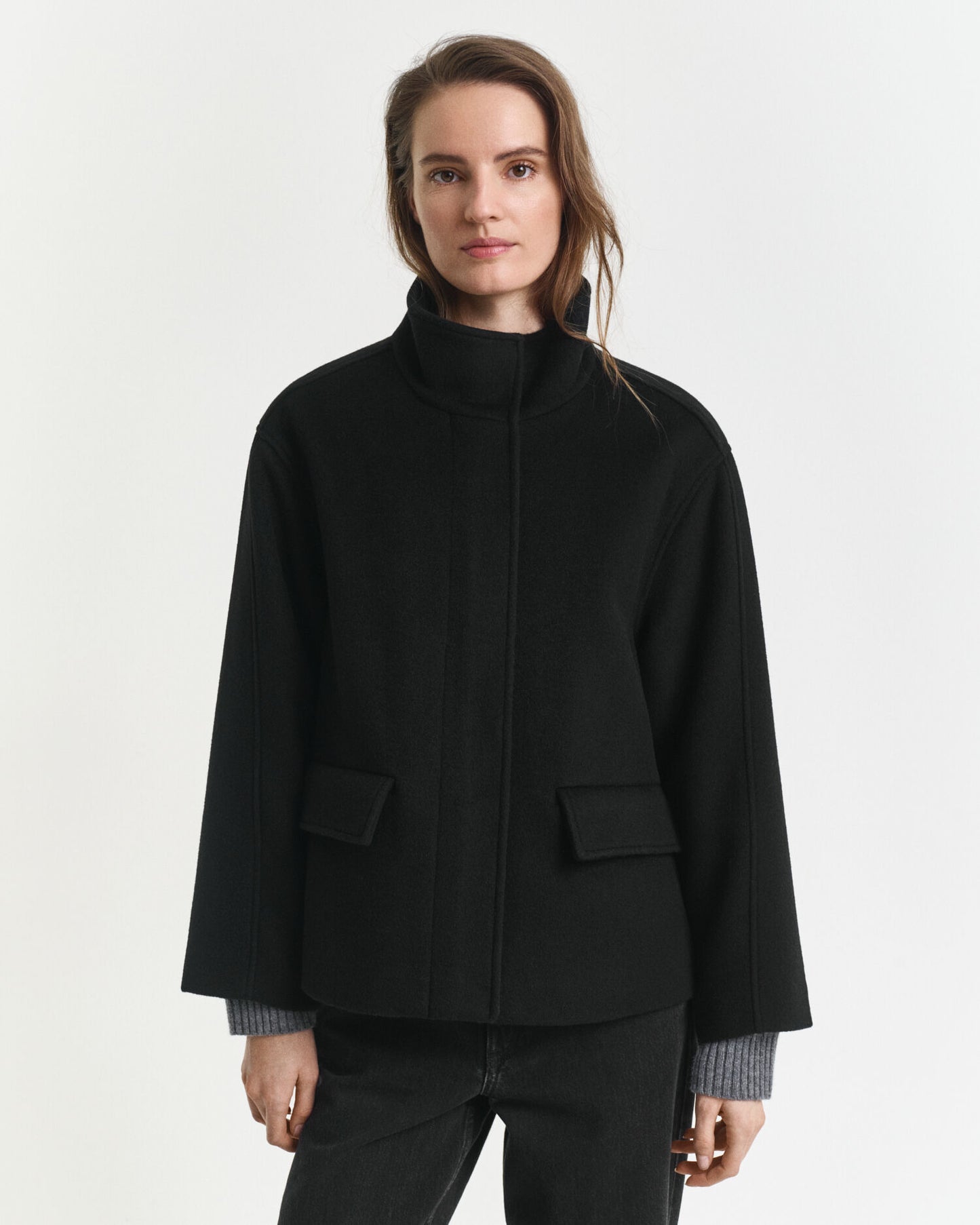Blouson zippé court en laine