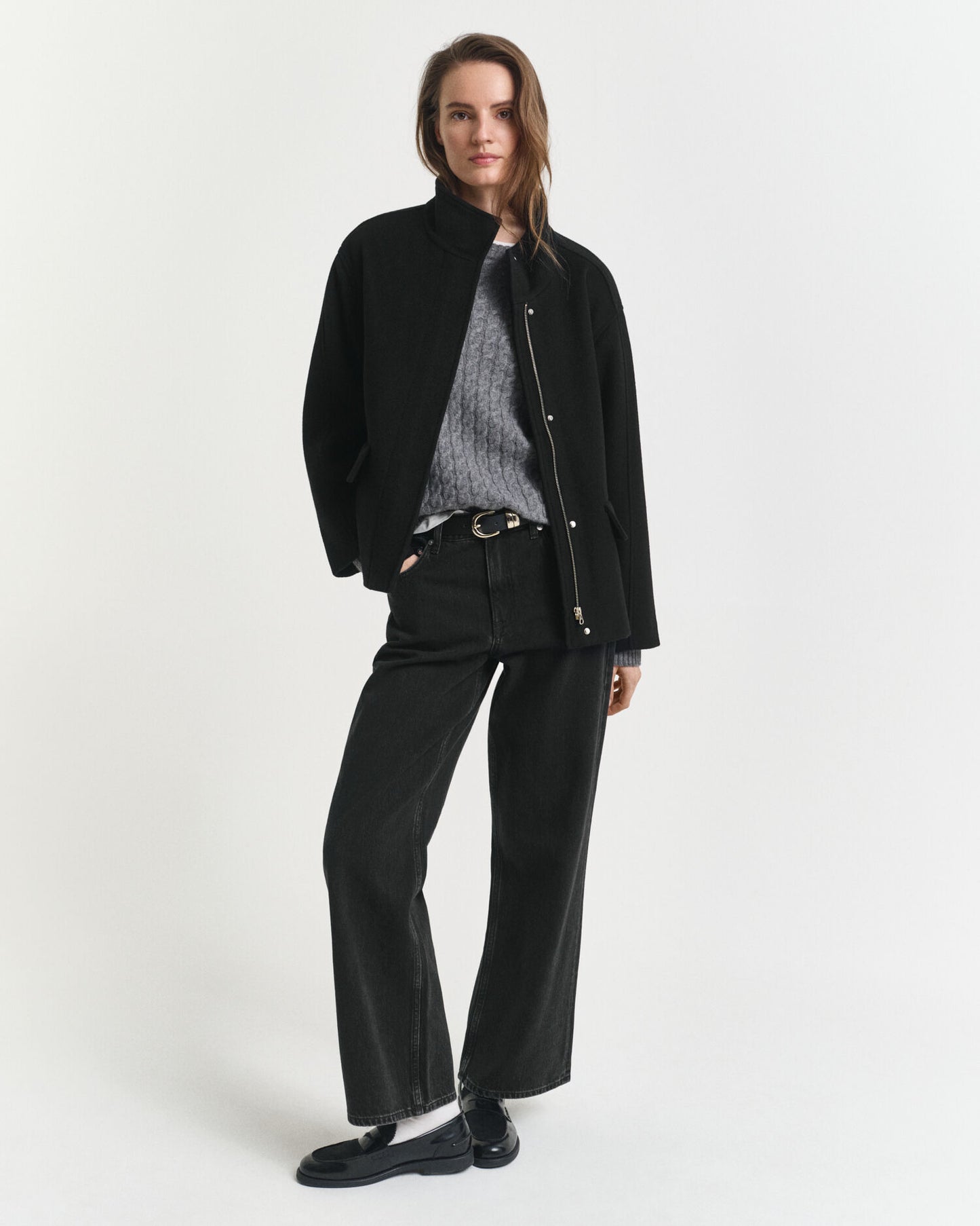 Blouson zippé court en laine