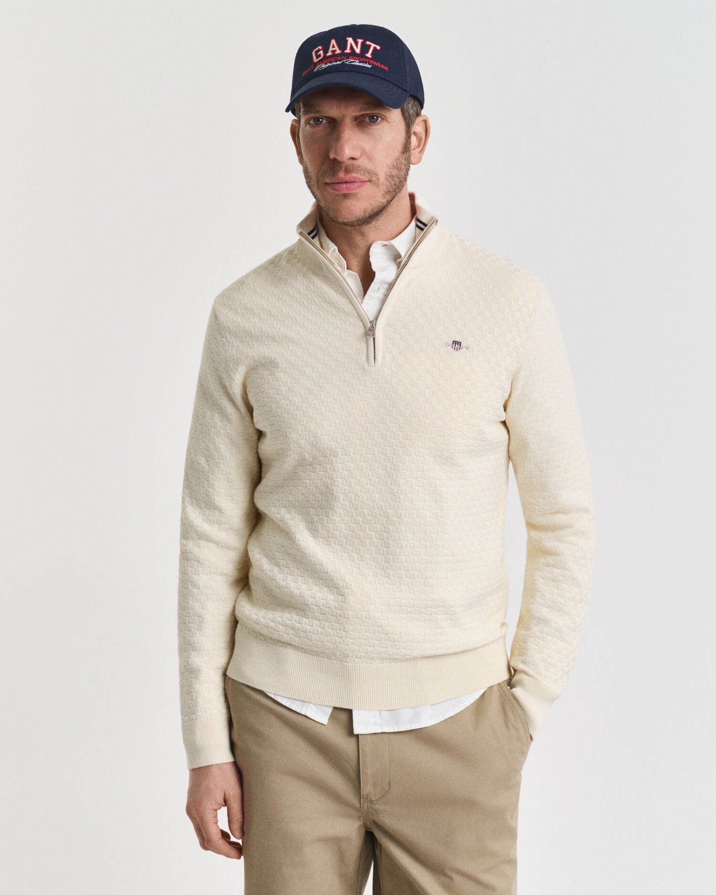Pull demi-zip micro-texturé