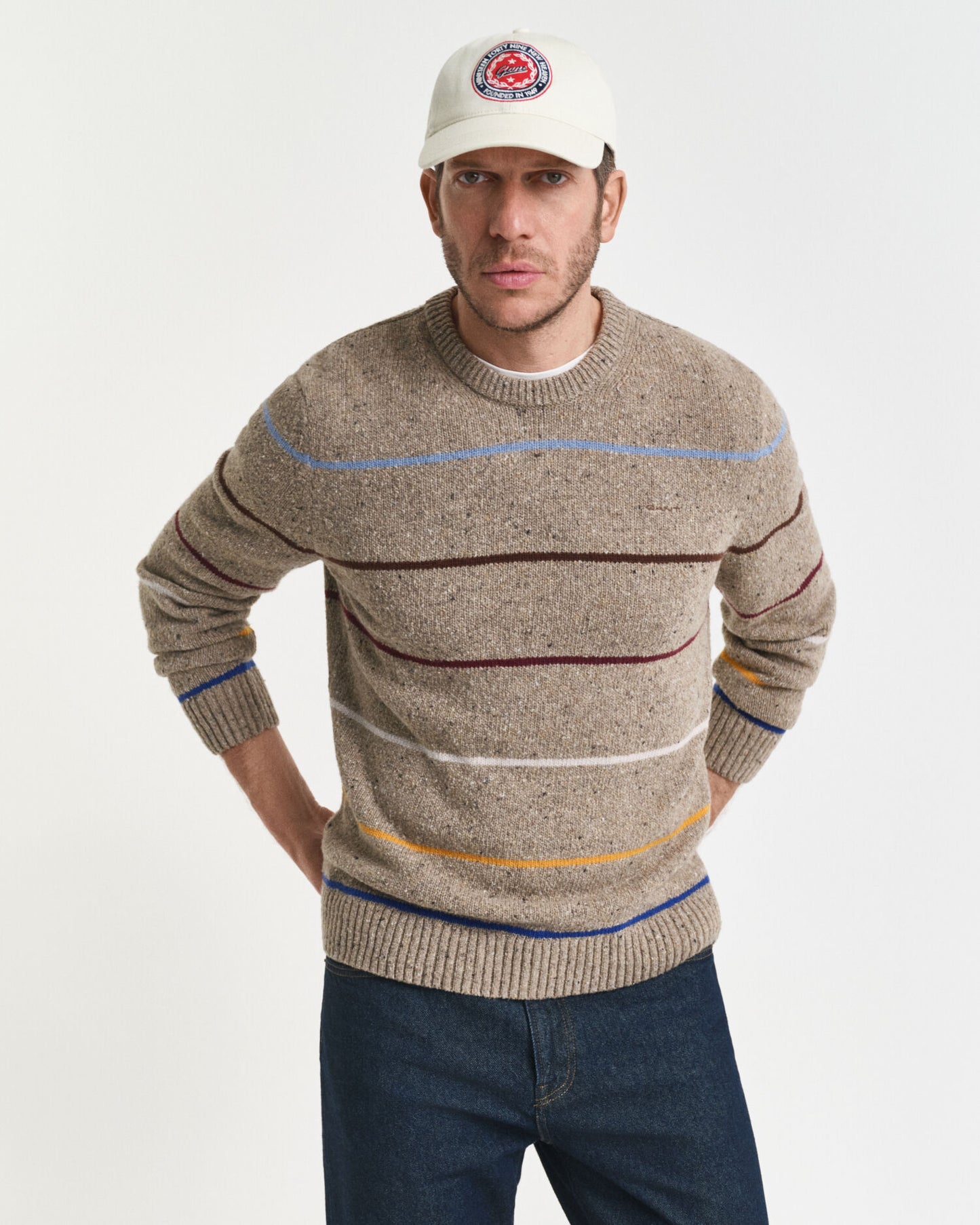 Gestreifter Pullover mit Rundhalsausschnitt aus Wollmischung und Noppen