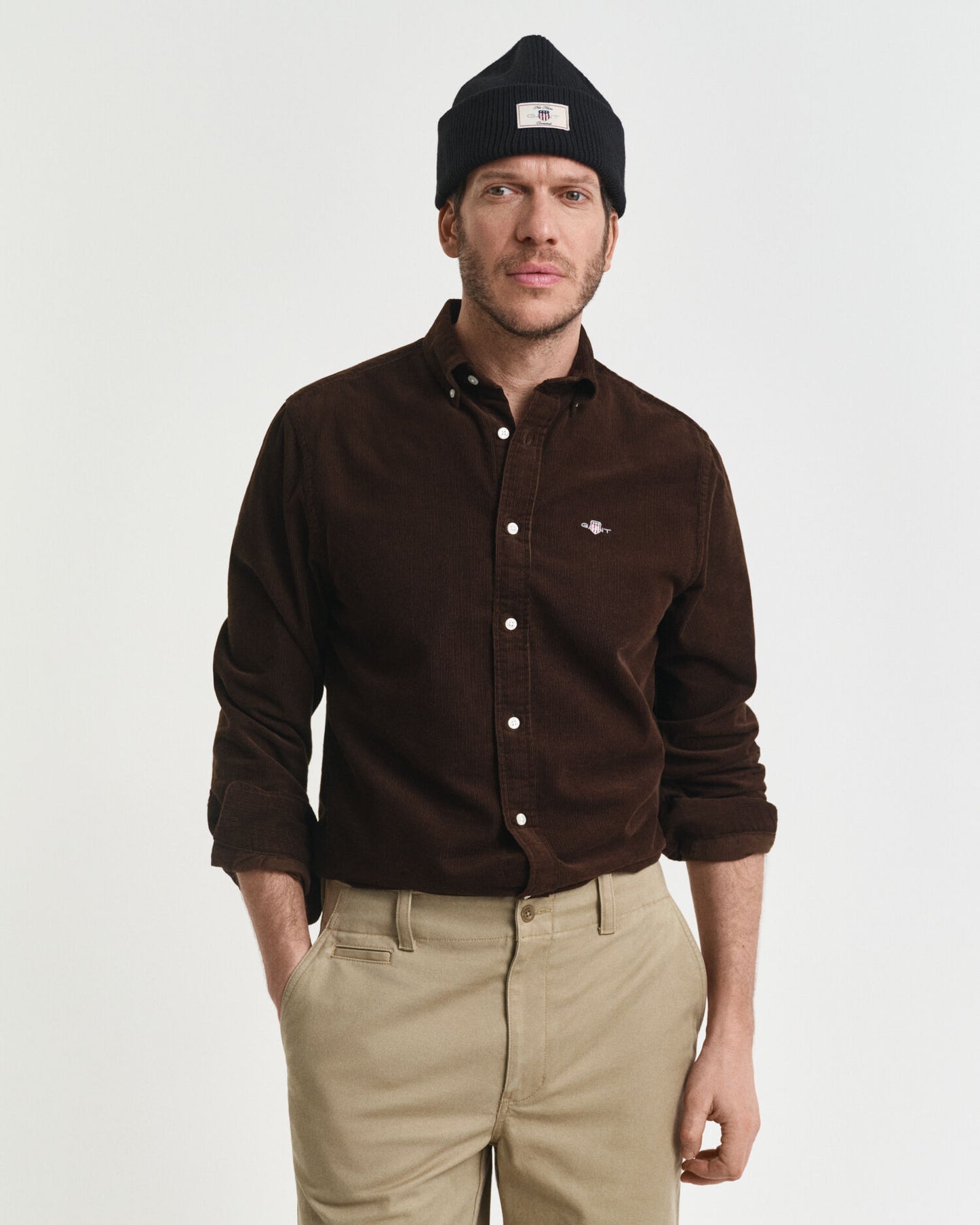 Chemise en velours côtelé de coton coupe classique
