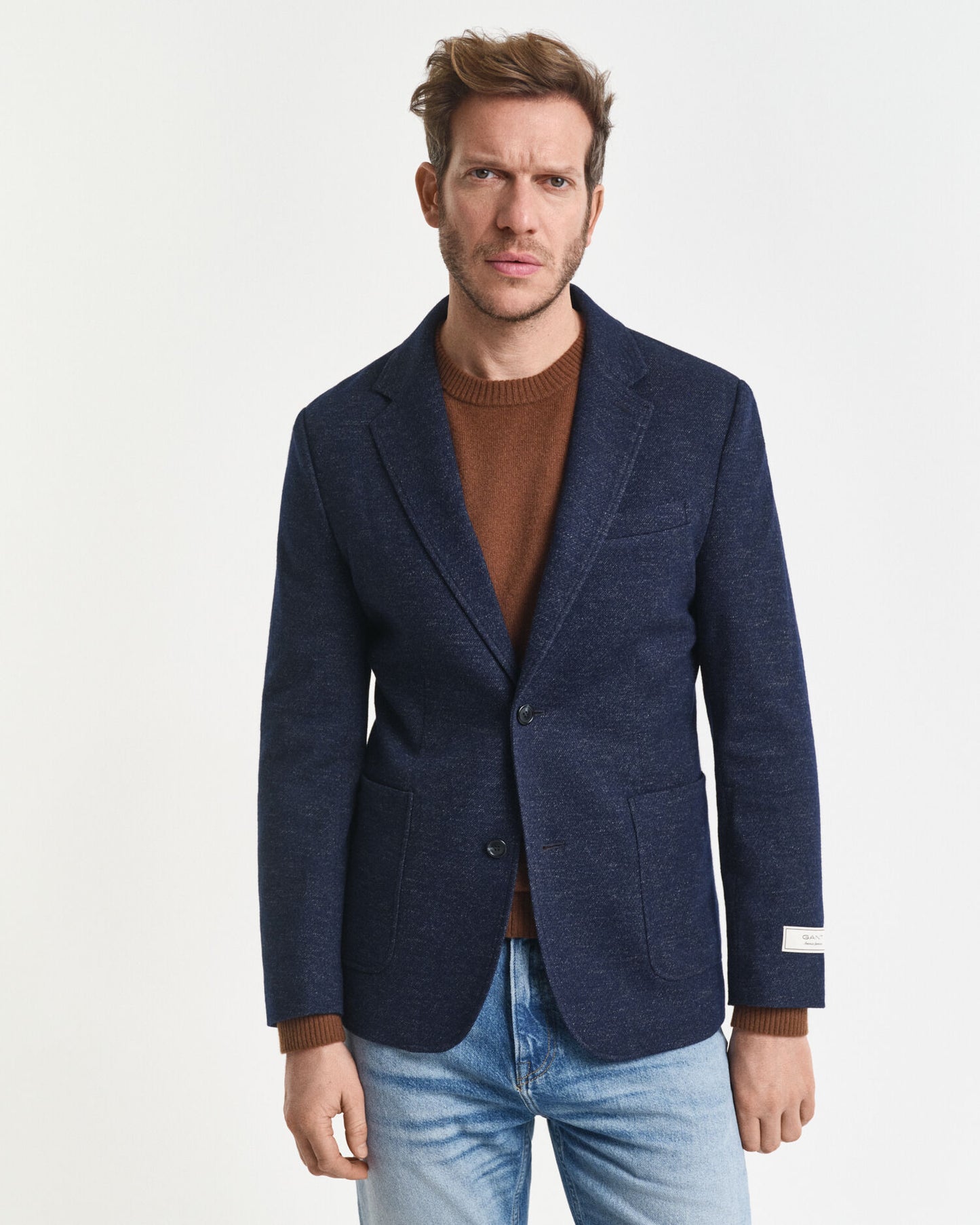 Zweifarbiger Blazer aus Wolle-Baumwolle-Jersey