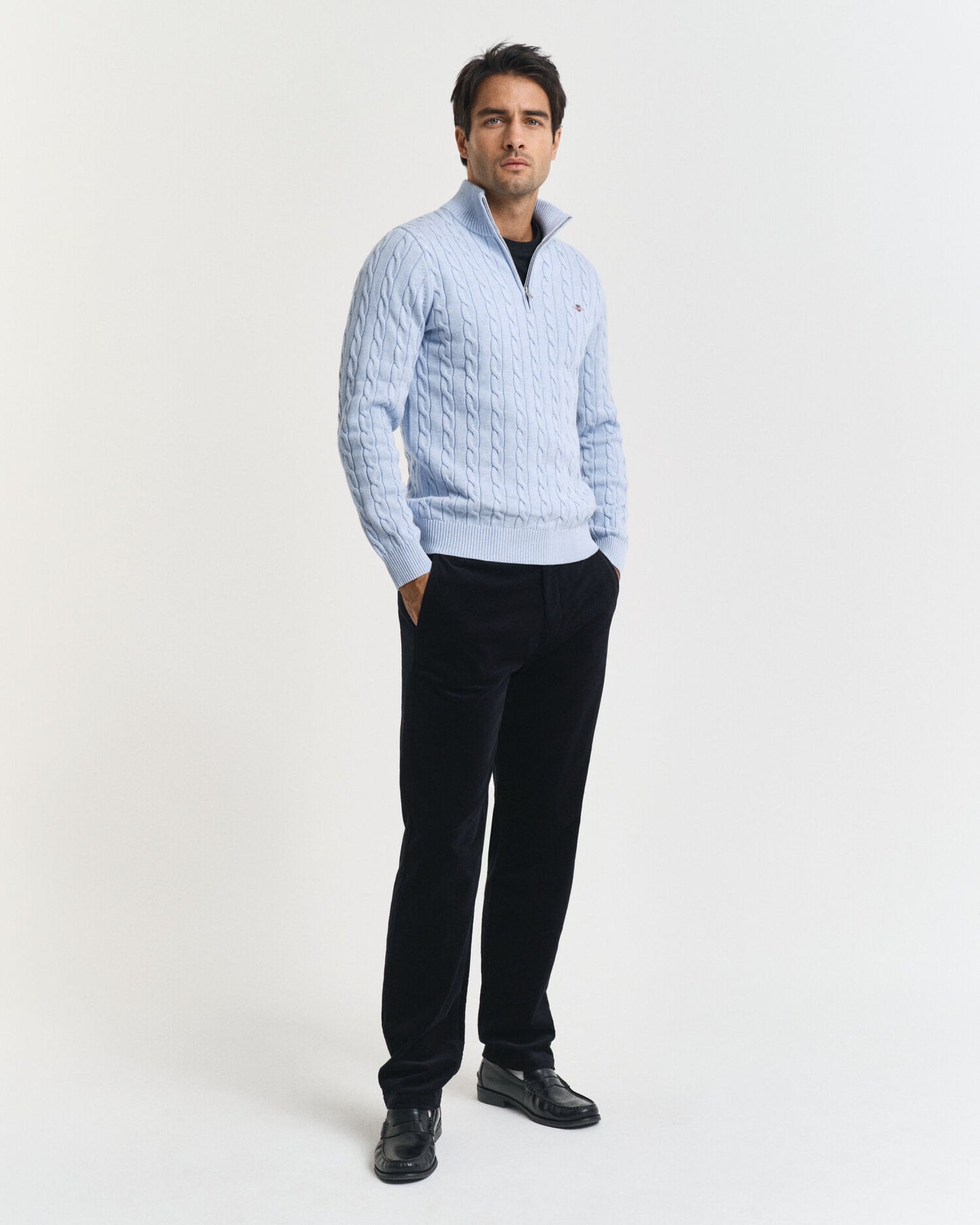 Baumwoll-Half-Zip-Pullover mit Zopfmuster