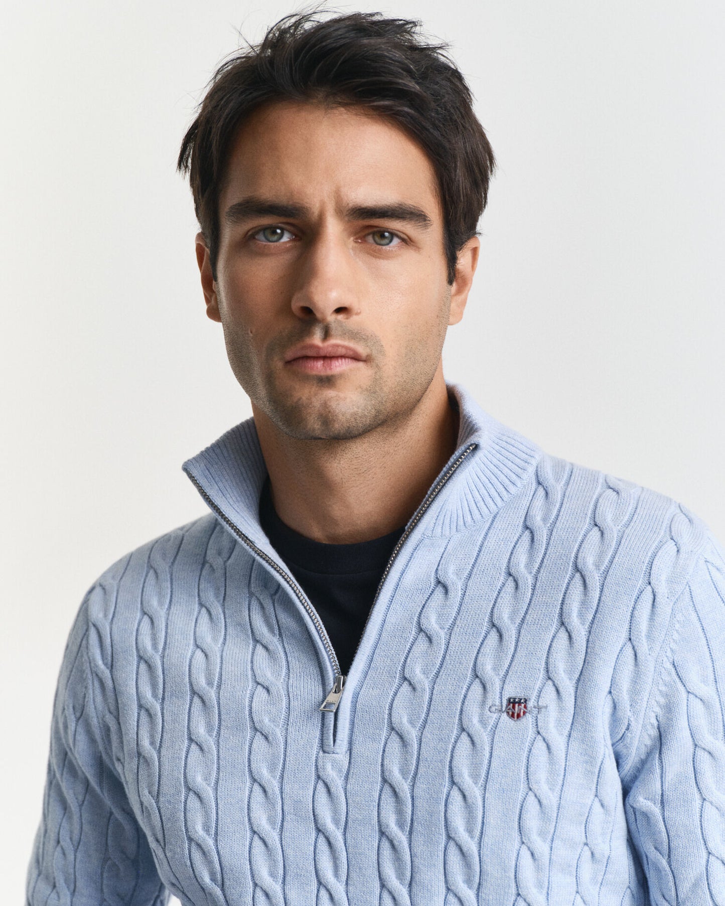 Baumwoll-Half-Zip-Pullover mit Zopfmuster