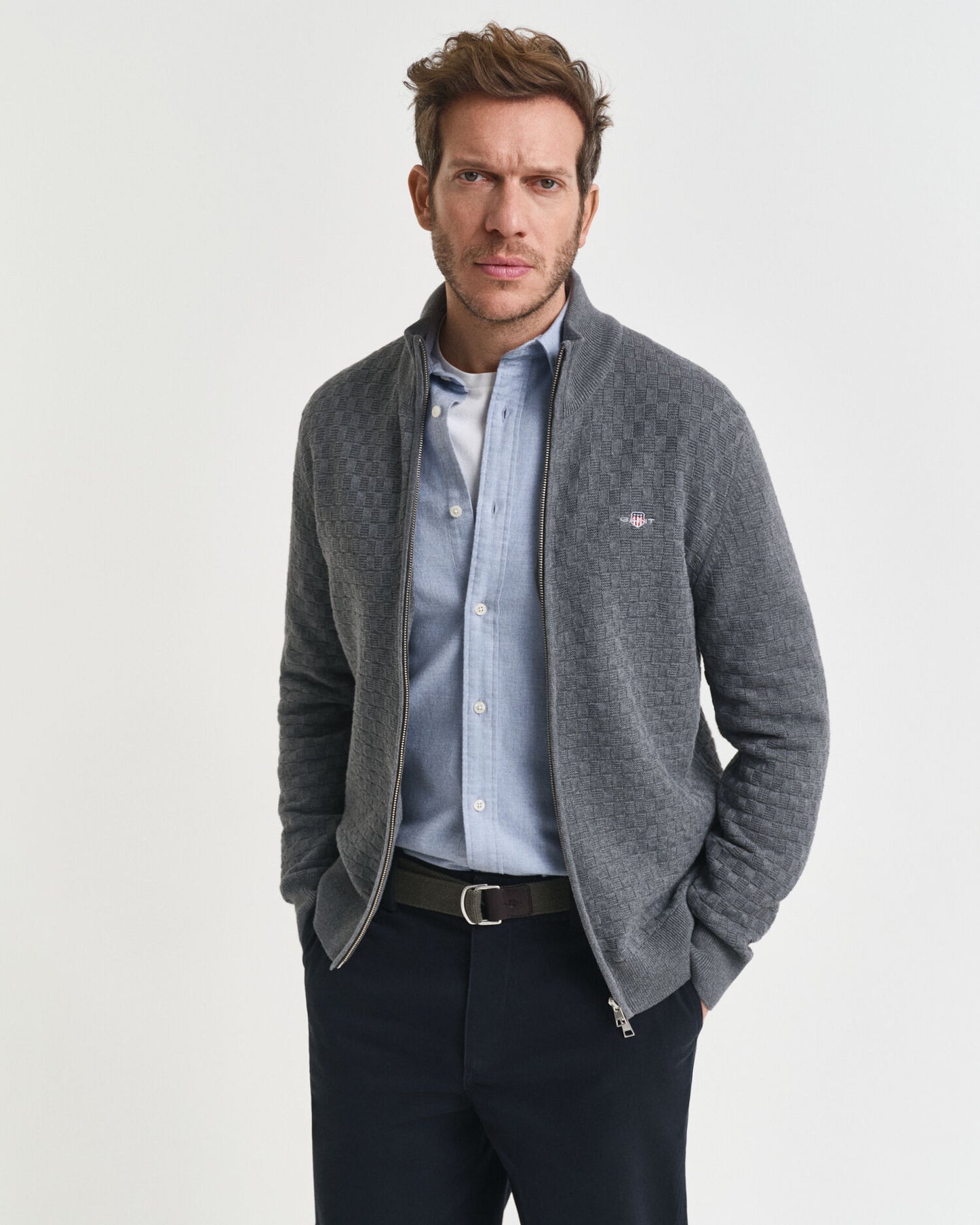 Strickpullover mit Mikrotextur und Reißverschluss