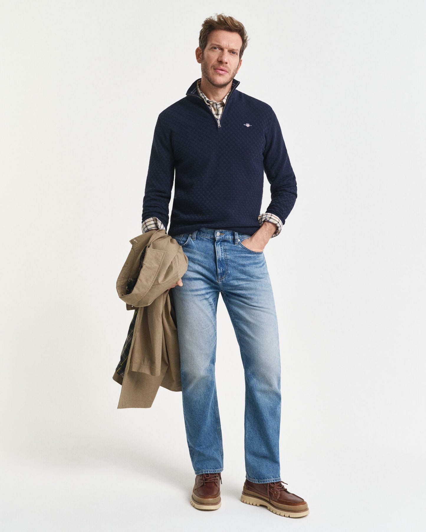 Pull demi-zip micro-texturé