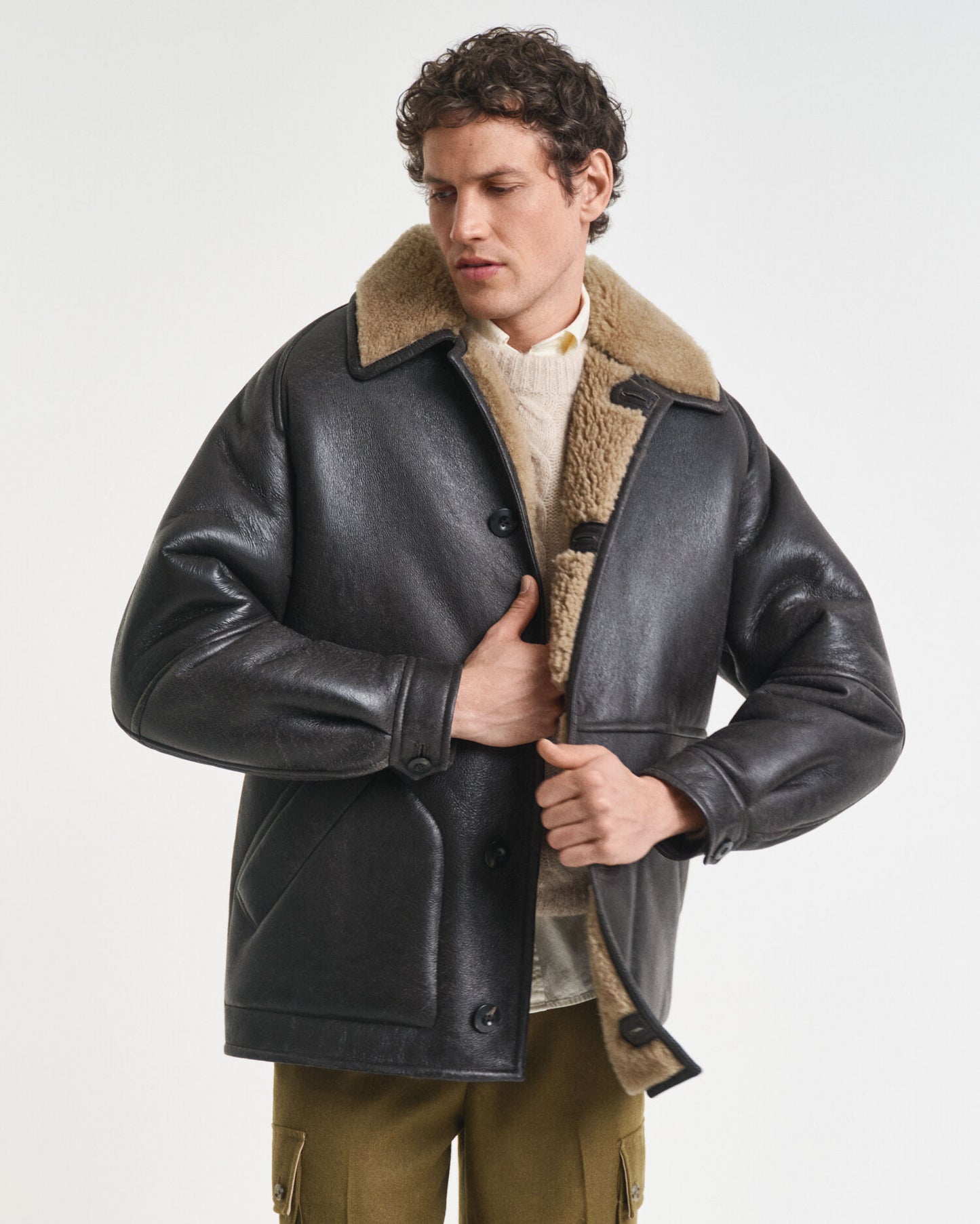 Veste en cuir et peau lainée vieilli